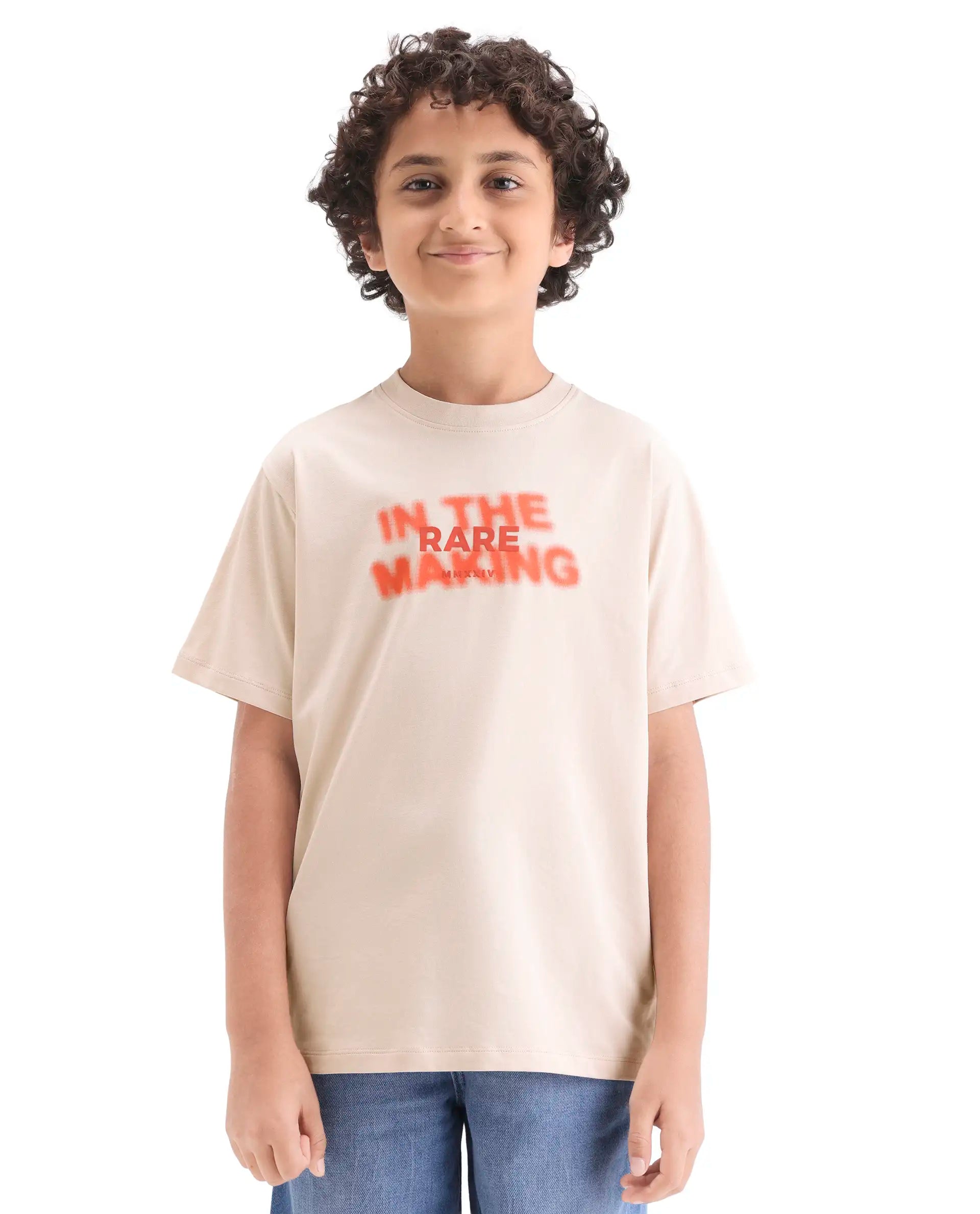 Rare Ones Kids Cago Light Beige Cotton Blend Pull-On Closure Hd Print Regular Fit T-Shirt