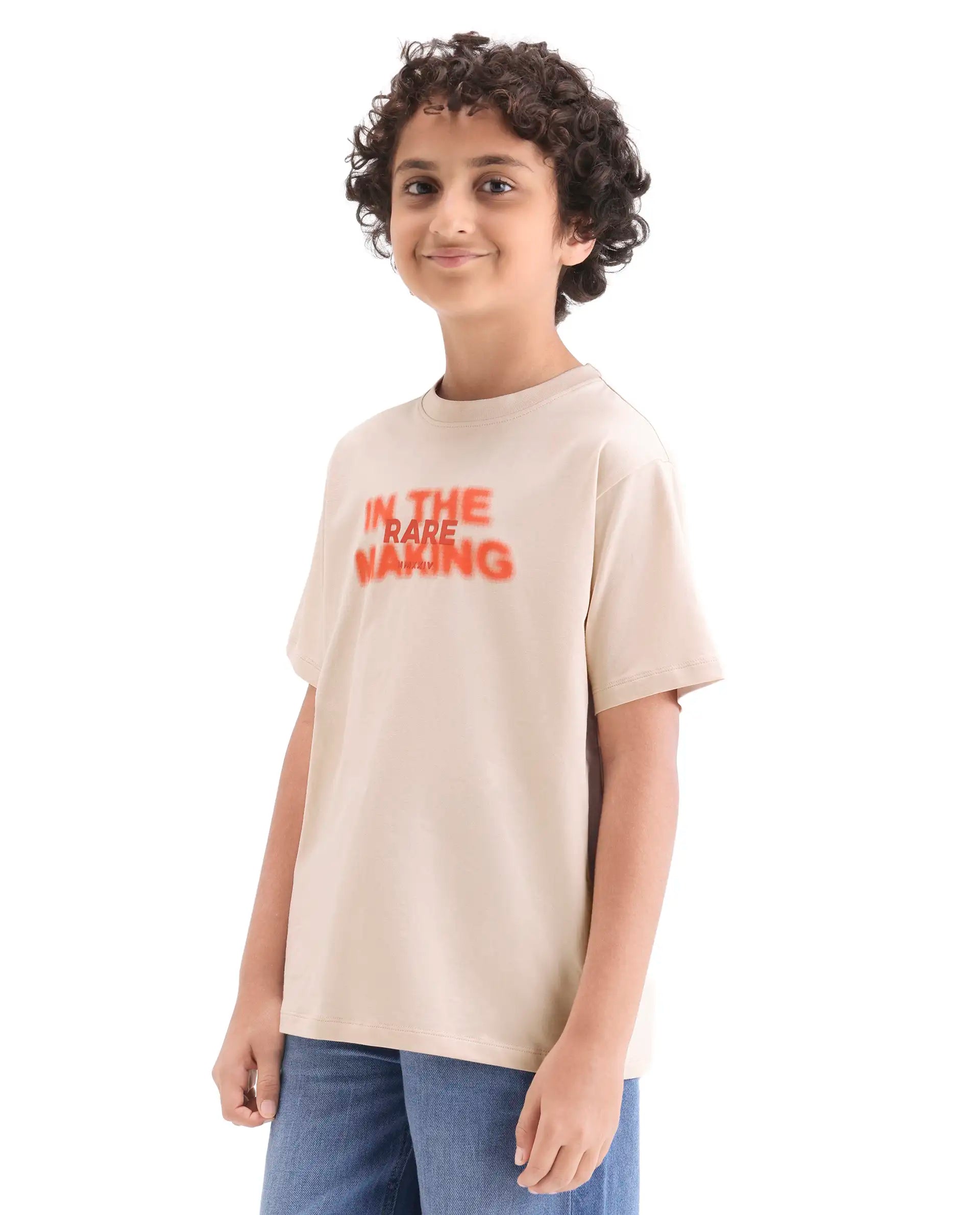 Rare Ones Kids Cago Light Beige Cotton Blend Pull-On Closure Hd Print Regular Fit T-Shirt