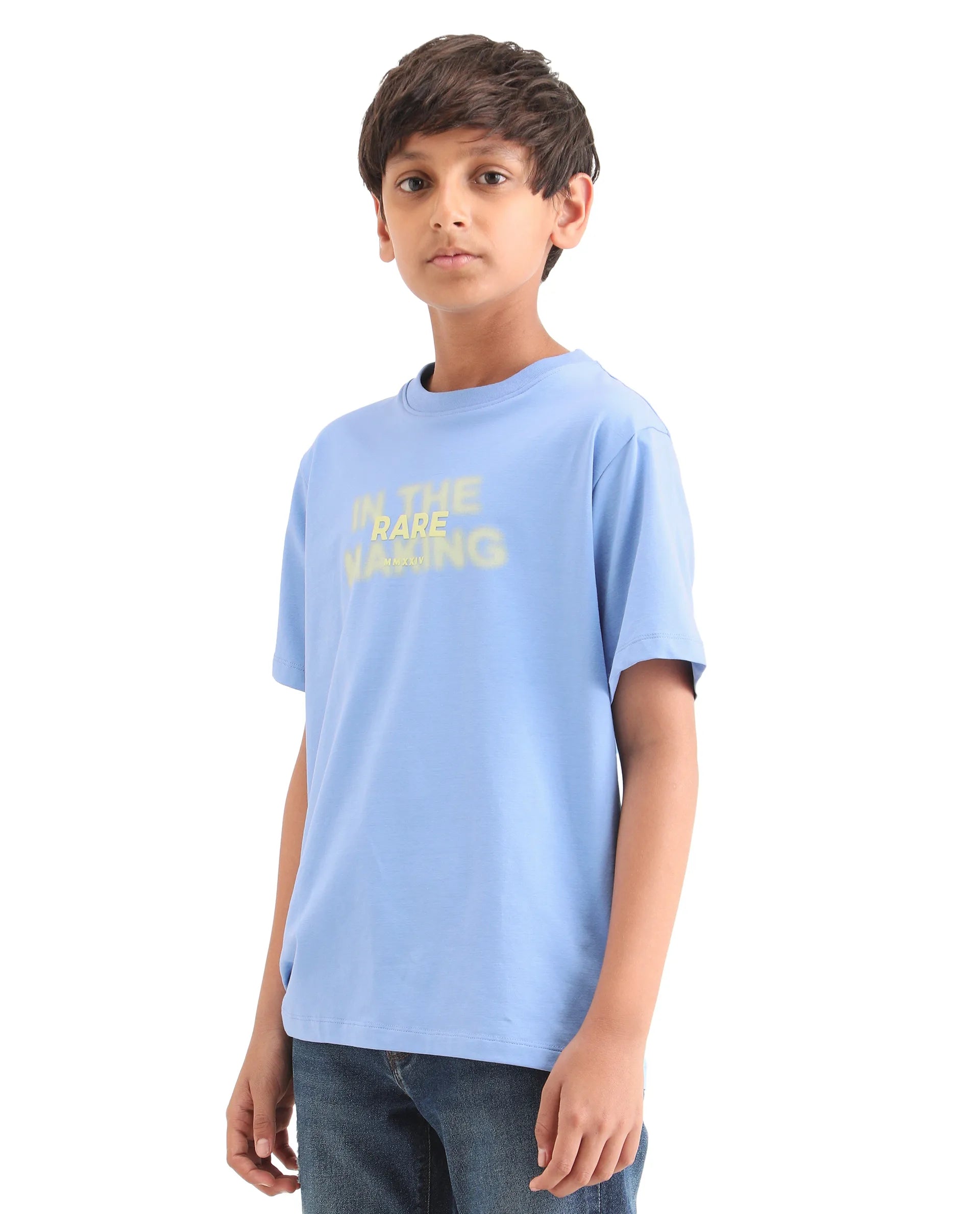 Rare Ones Kids Cago Light Blue Cotton Blend Pull-On Closure Hd Print Regular Fit T-Shirt