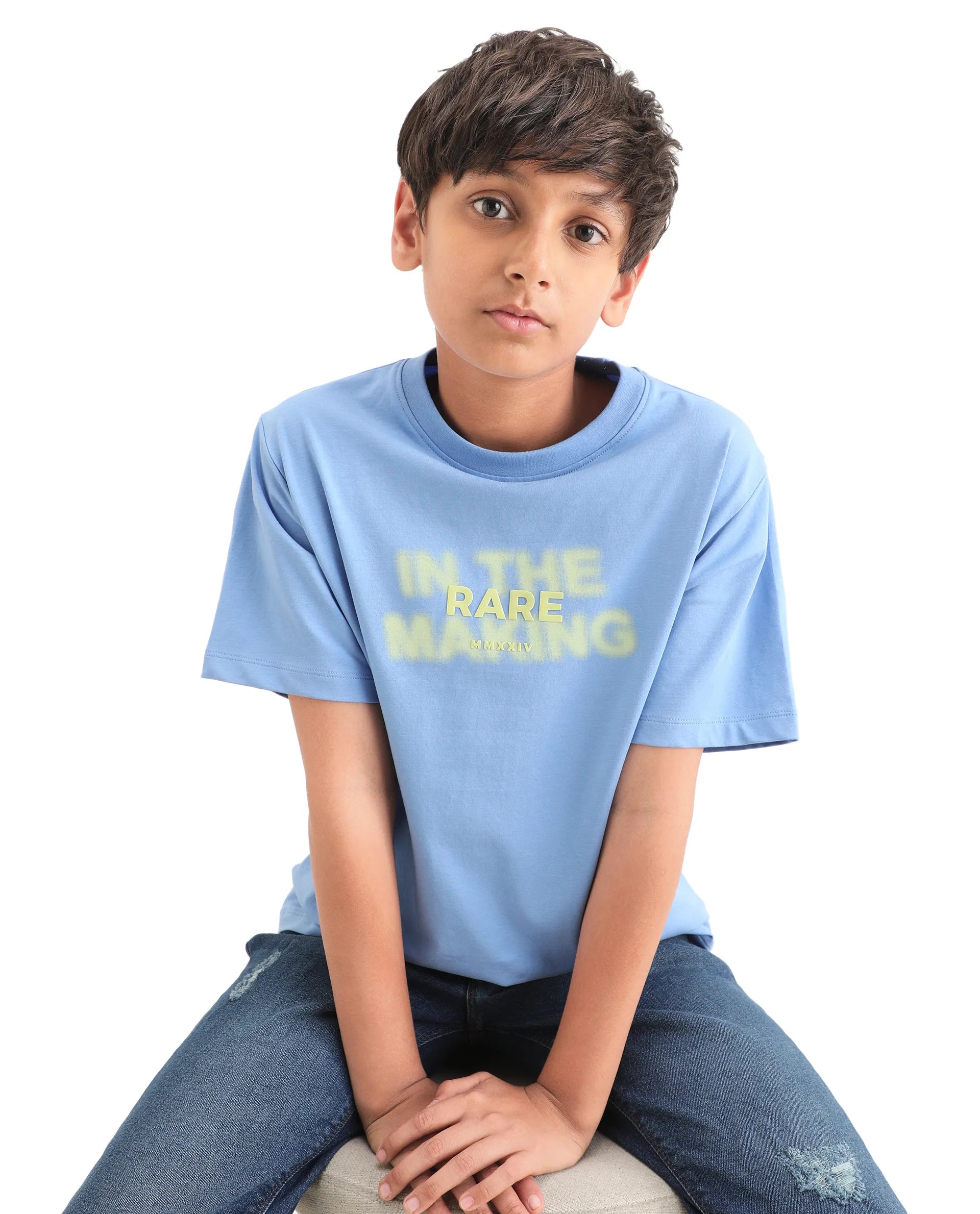 Rare Ones Kids Cago Light Blue Cotton Blend Pull-On Closure Hd Print Regular Fit T-Shirt