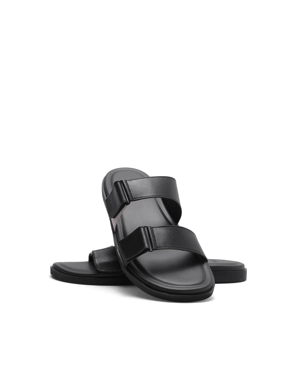 Rarez Men's Cain Black Leather Regular Sandal
