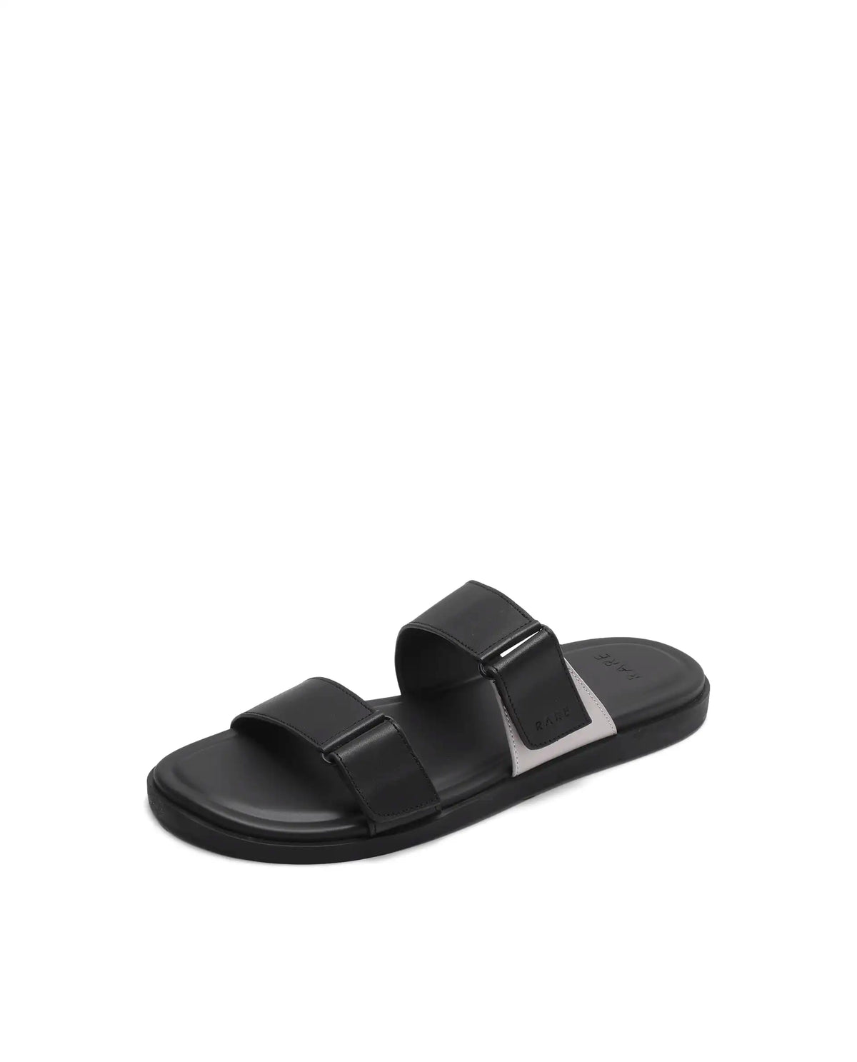 Rarez Men's Cain Black Leather Regular Sandal