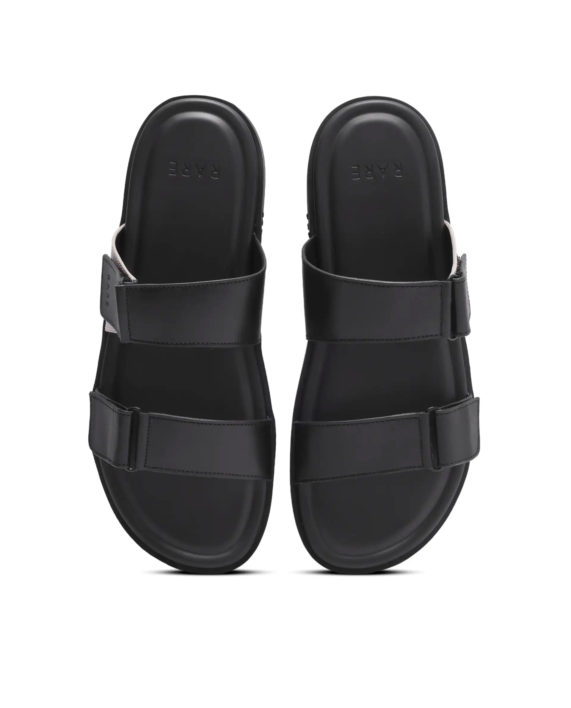 Rarez Men's Cain Black Leather Regular Sandal