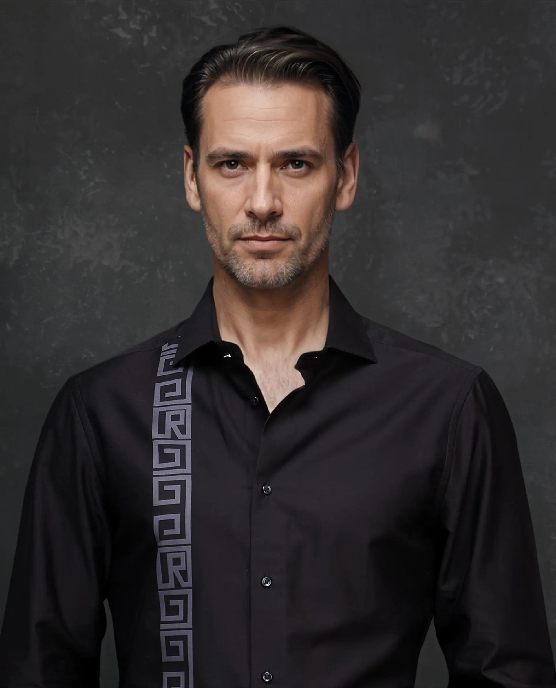 Rare Rabbit Men Caino Black Pure Cotton Full Sleeve Regular Fit Monogram Placement Print Shirt