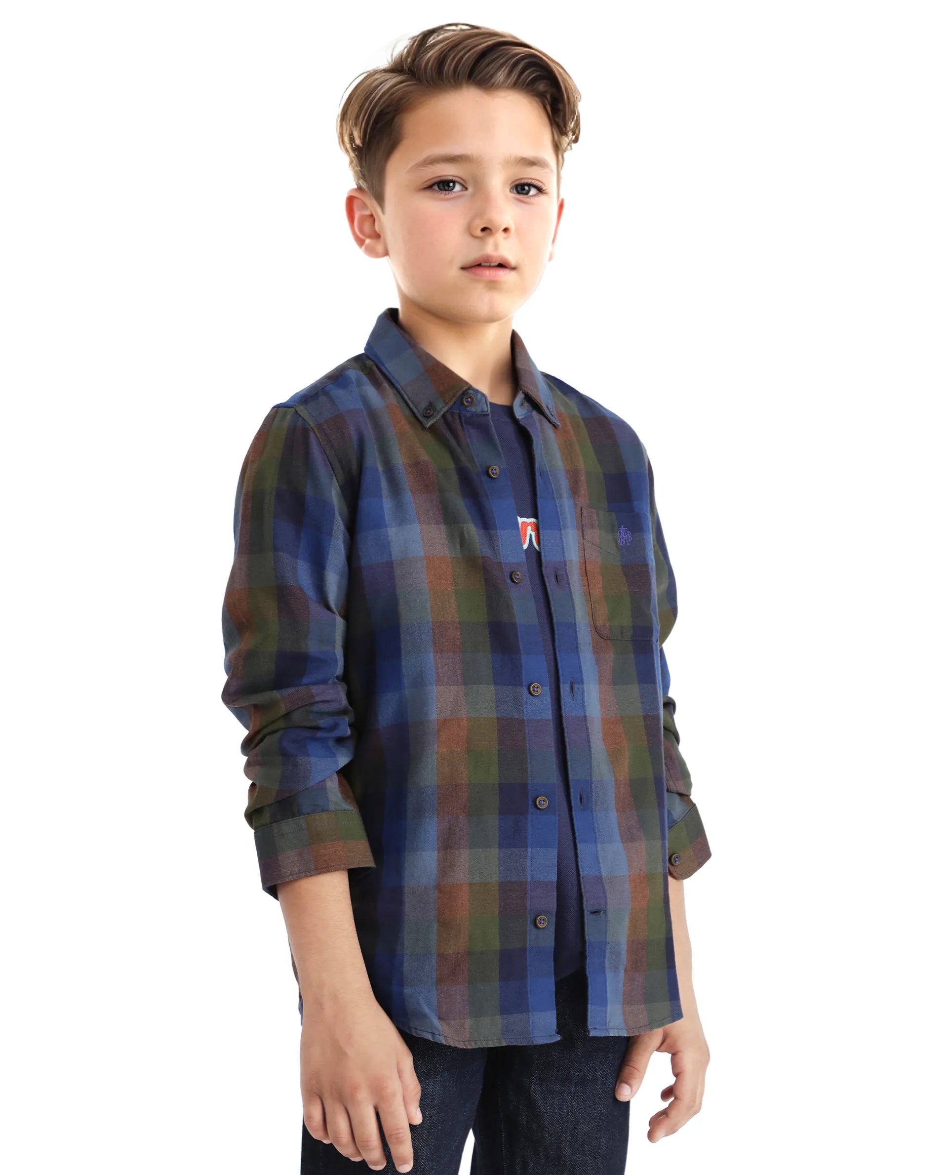 Rare Ones Kids Cal Blue Cotton Poly Full Sleeve Button Down Checked  Shirt
