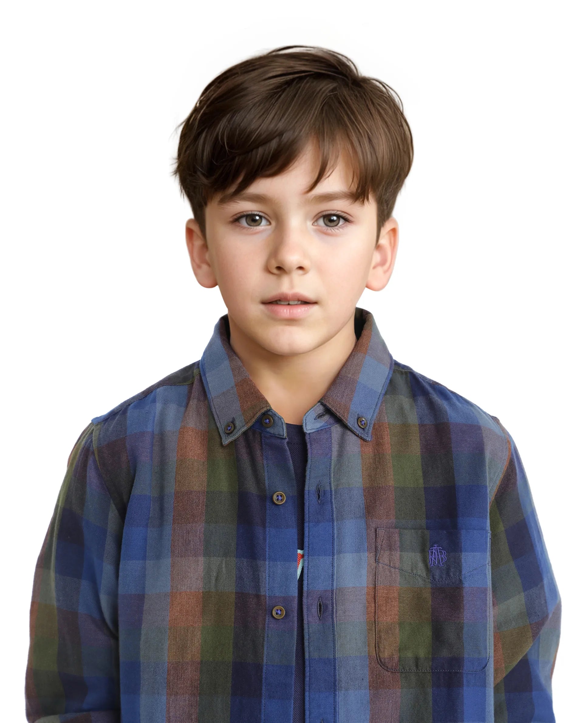 Rare Ones Kids Cal Blue Cotton Poly Full Sleeve Button Down Checked  Shirt