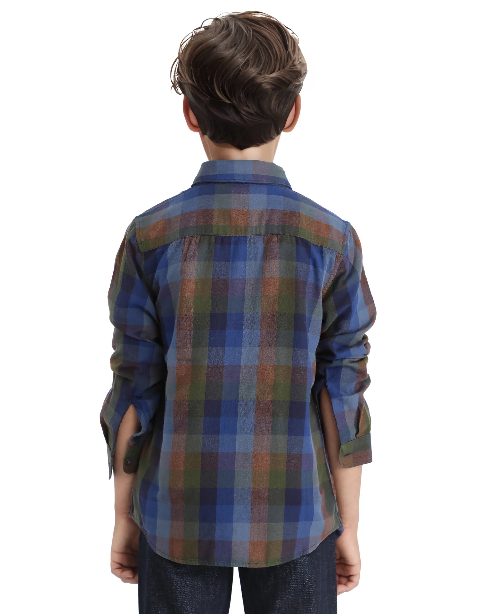 Rare Ones Kids Cal Blue Cotton Poly Full Sleeve Button Down Checked  Shirt