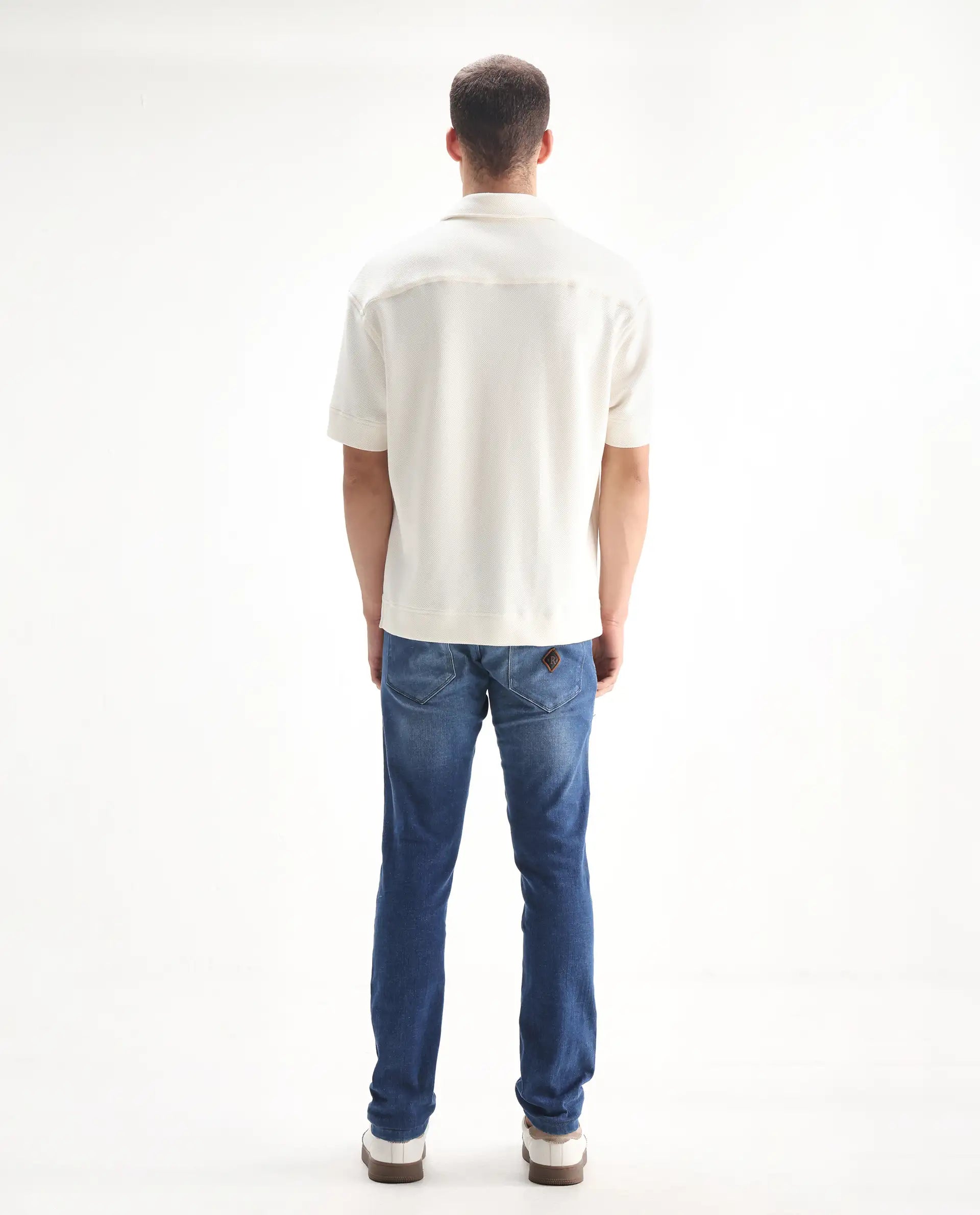 Rare Rabbit Men's Calca Blue Cotton Plain Hawk Slim Fit Jeans