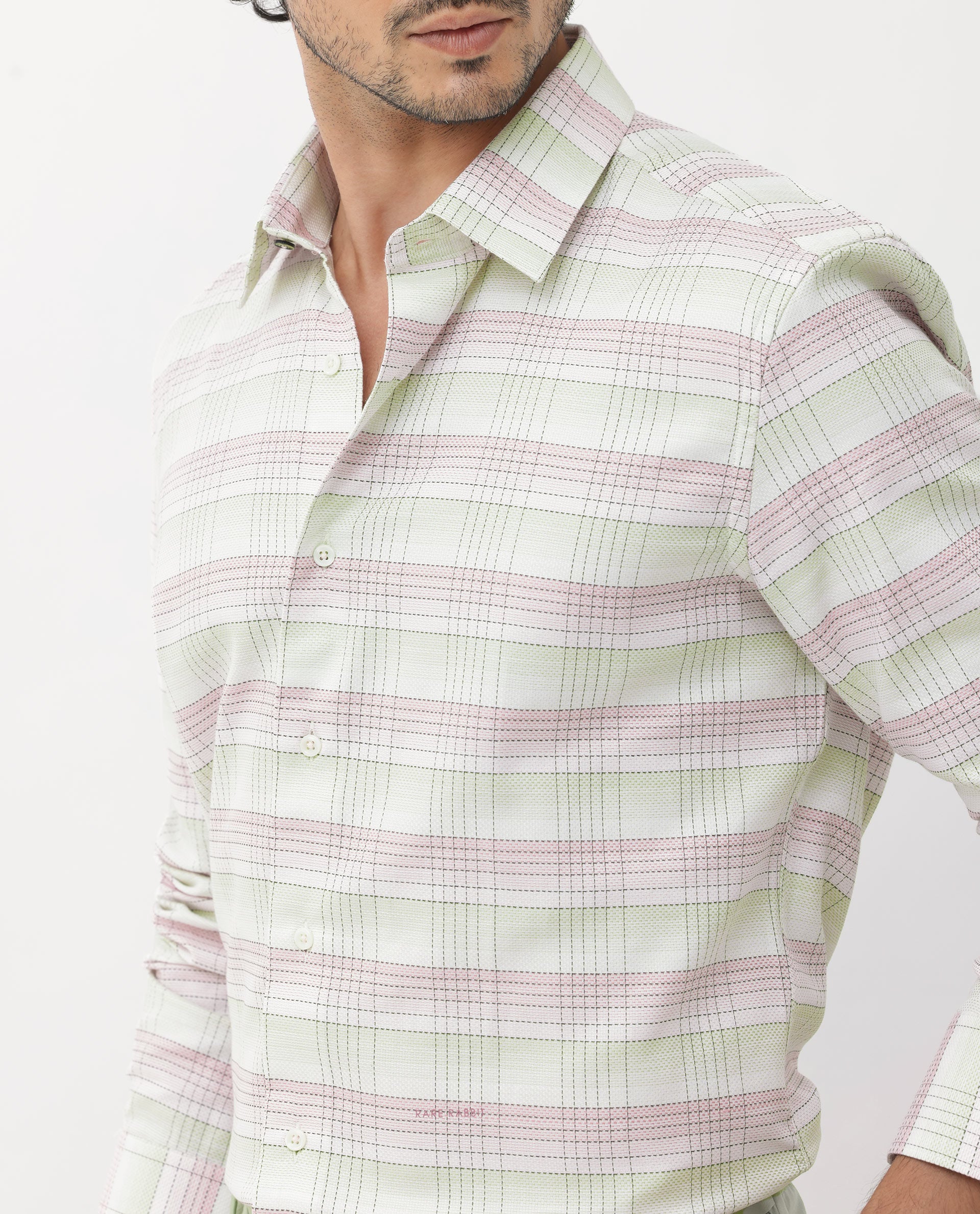 Rare Rabbit Mens Caldon Multi Cotton Fabric Full Sleeves Two Tonal Checks Shirt