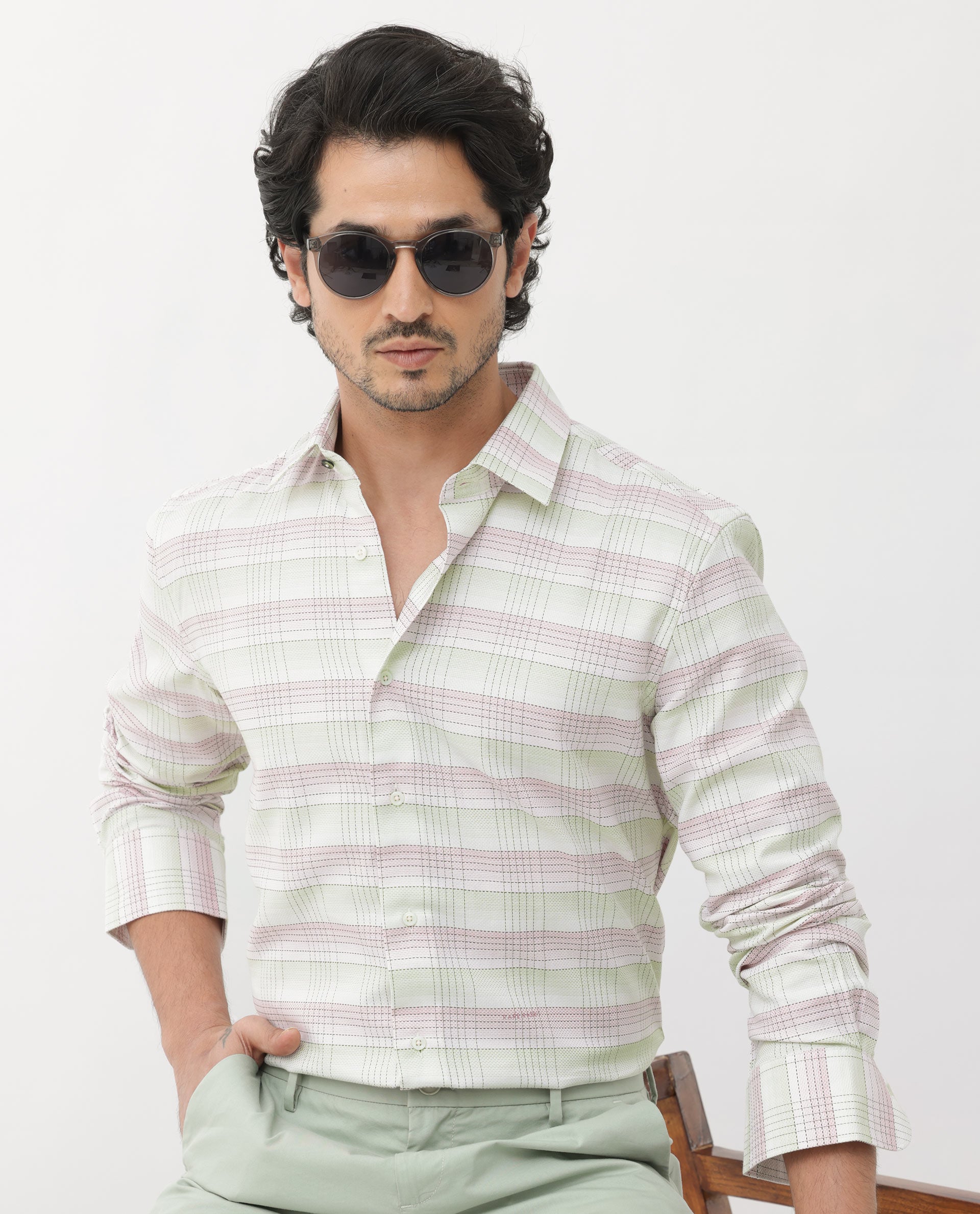 Rare Rabbit Mens Caldon Multi Cotton Fabric Full Sleeves Two Tonal Checks Shirt