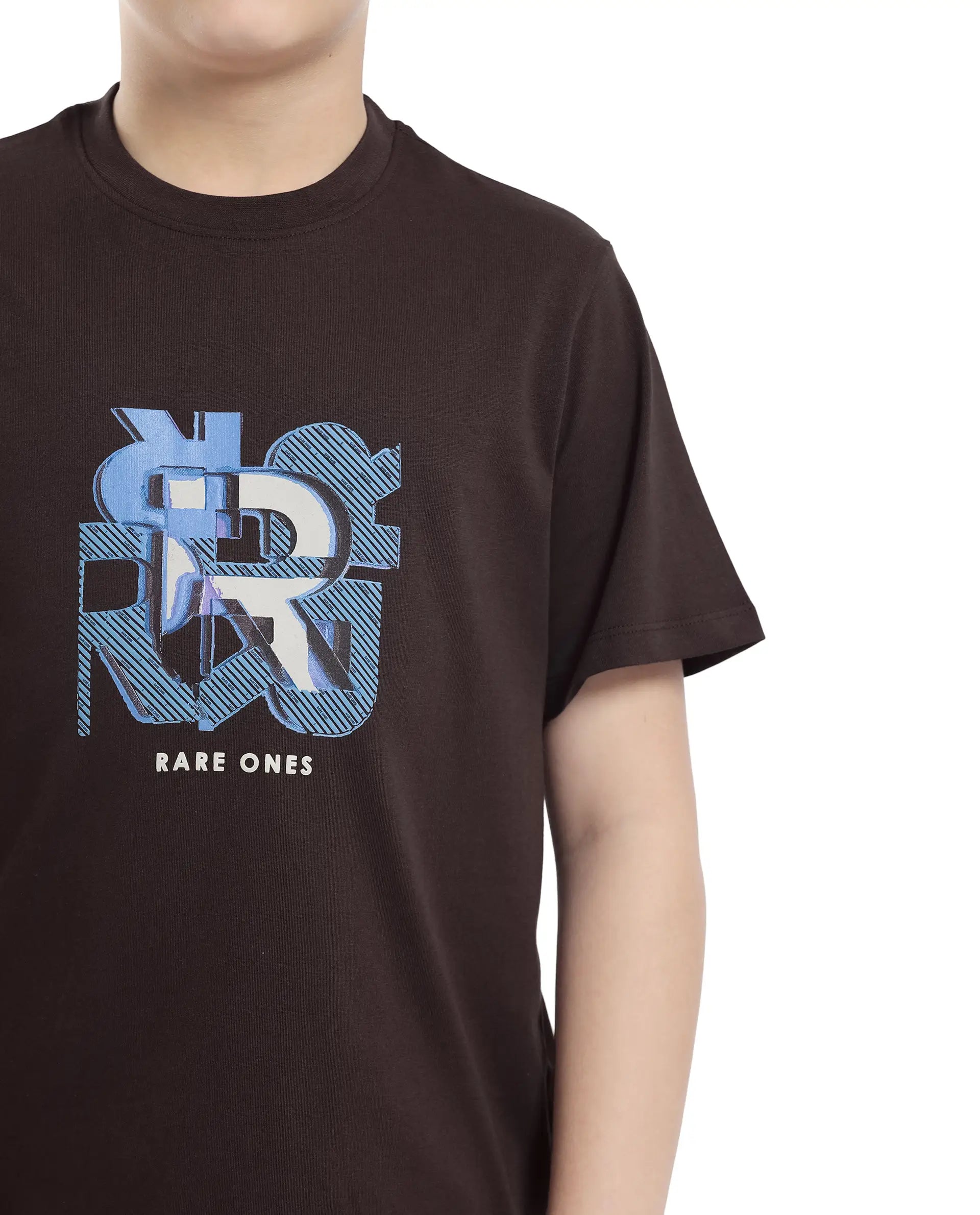 Rare Ones Kids Caleb-K Dark Brown Cotton Blend Half Sleeve Slip-On Printed Regular Fit T-Shirt