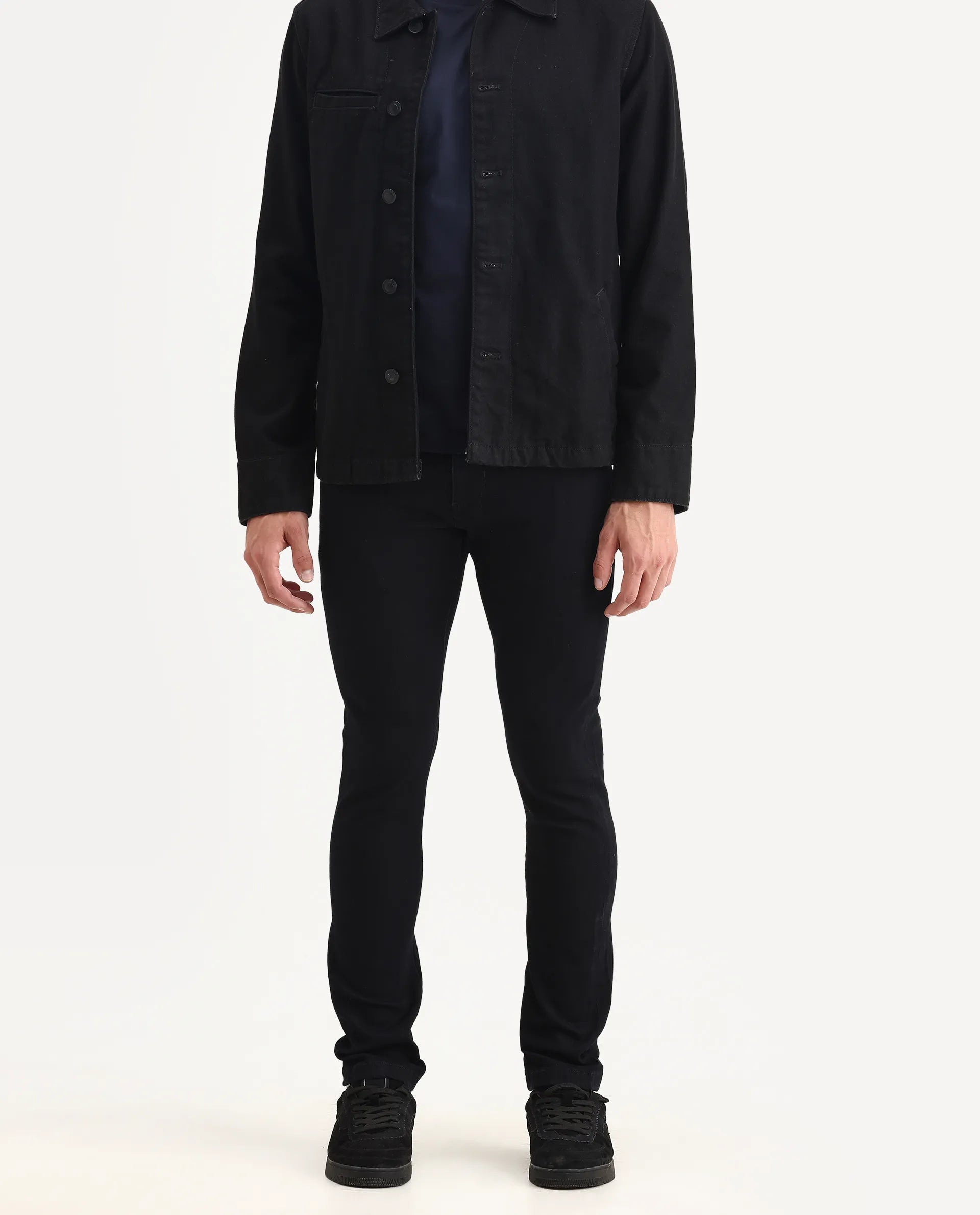 Rare Rabbit Men's Calin Dark Navy Cotton Blend Plain Hawk Slim Fit Jeans