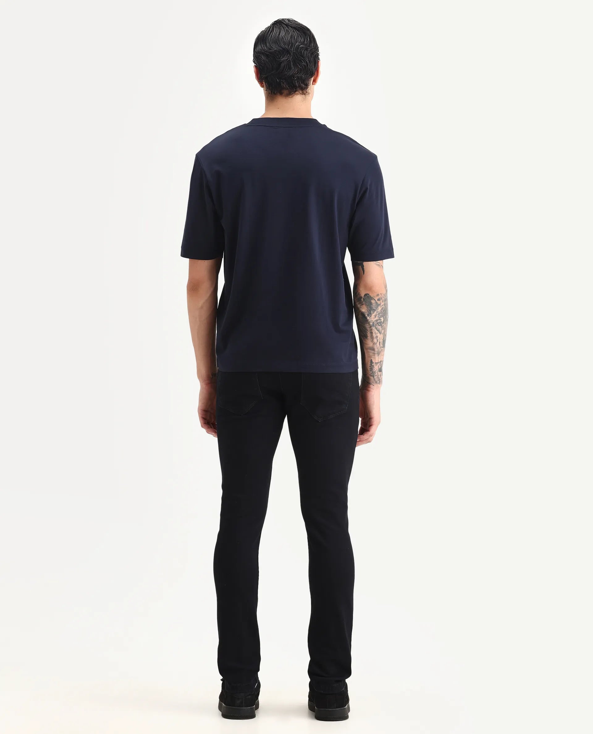 Rare Rabbit Men's Calin Dark Navy Cotton Blend Plain Hawk Slim Fit Jeans