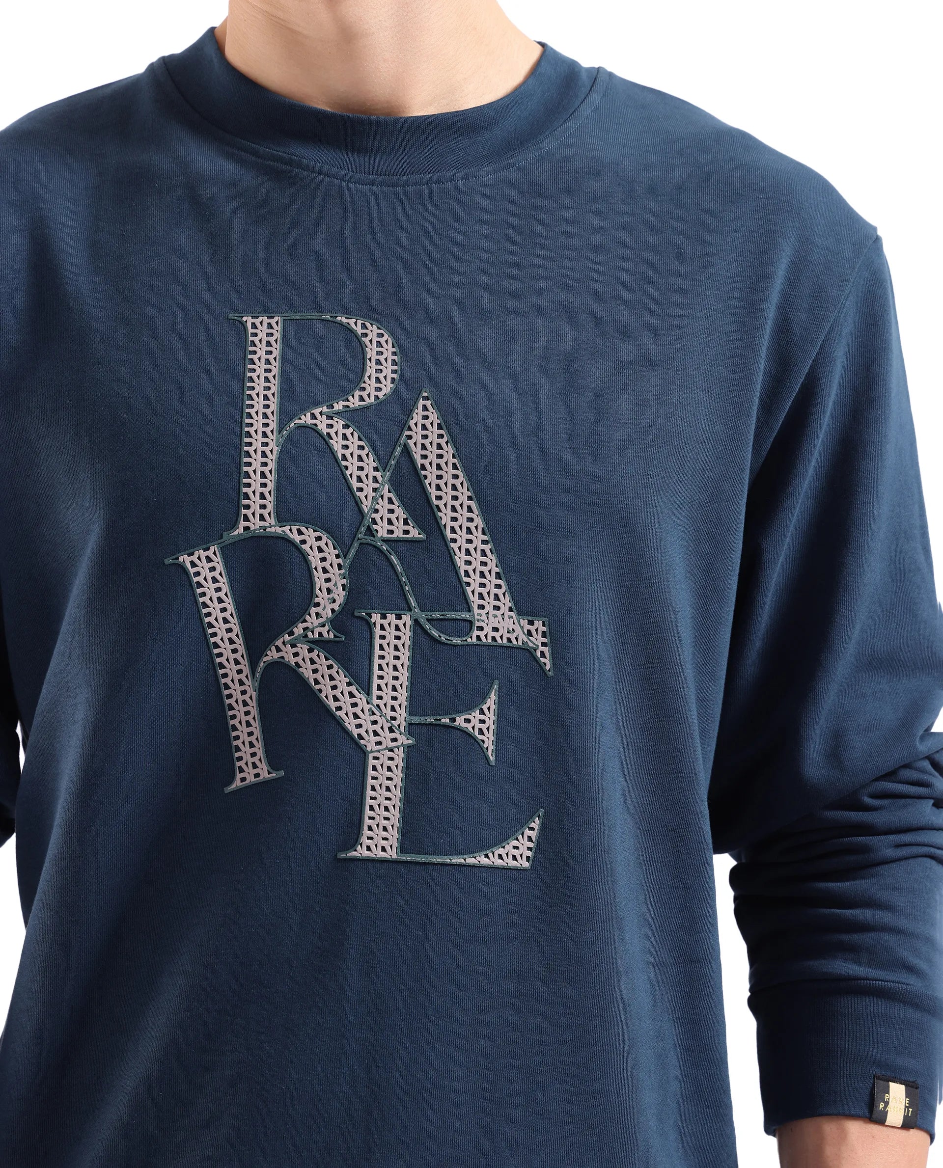 Rare Rabbit Men's Calixer Dark Green Cotton Blend Fabric Full Sleeve Crew Neck Sweatshirt