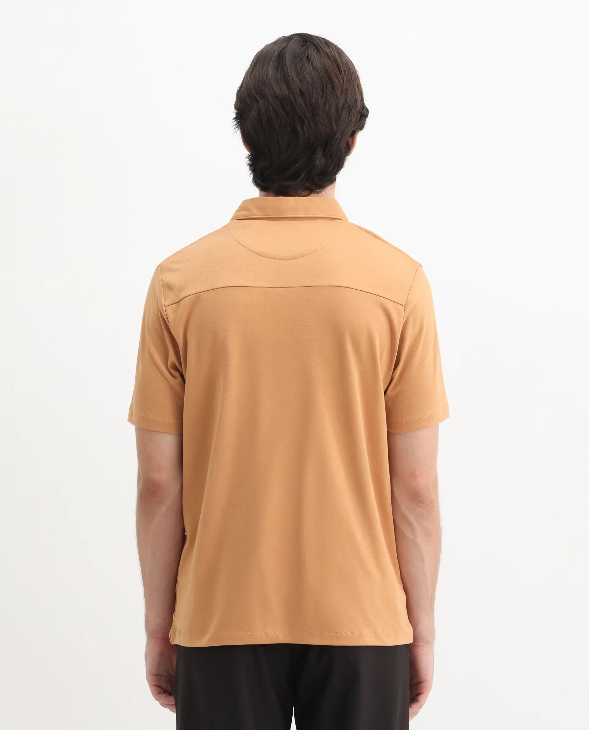 Rare Rabbit Men's Calix Mustard Cotton Embroidered Regular Fit Half Sleeve Polo