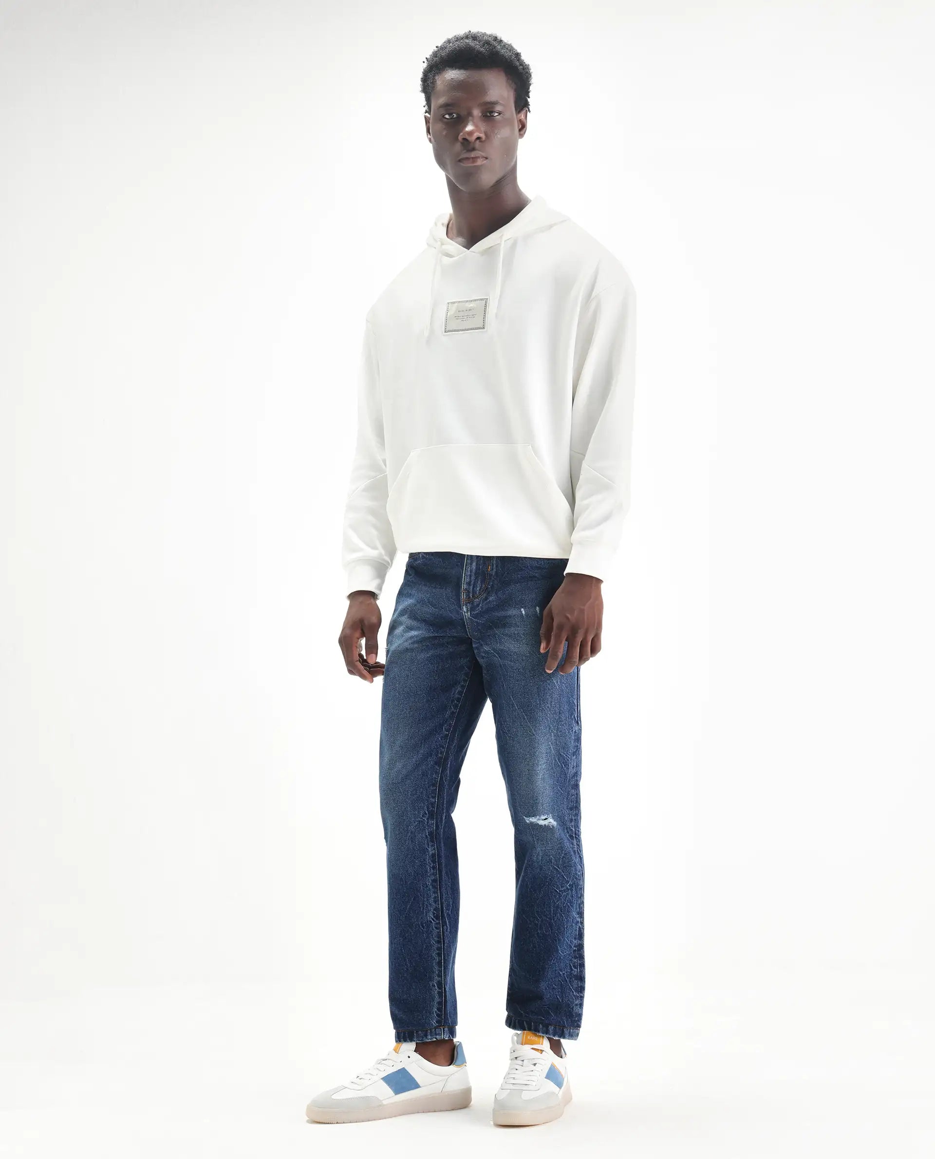 Rare Rabbit Mens Callip Blue Cotton Mid Wash Regular Fit Jeans