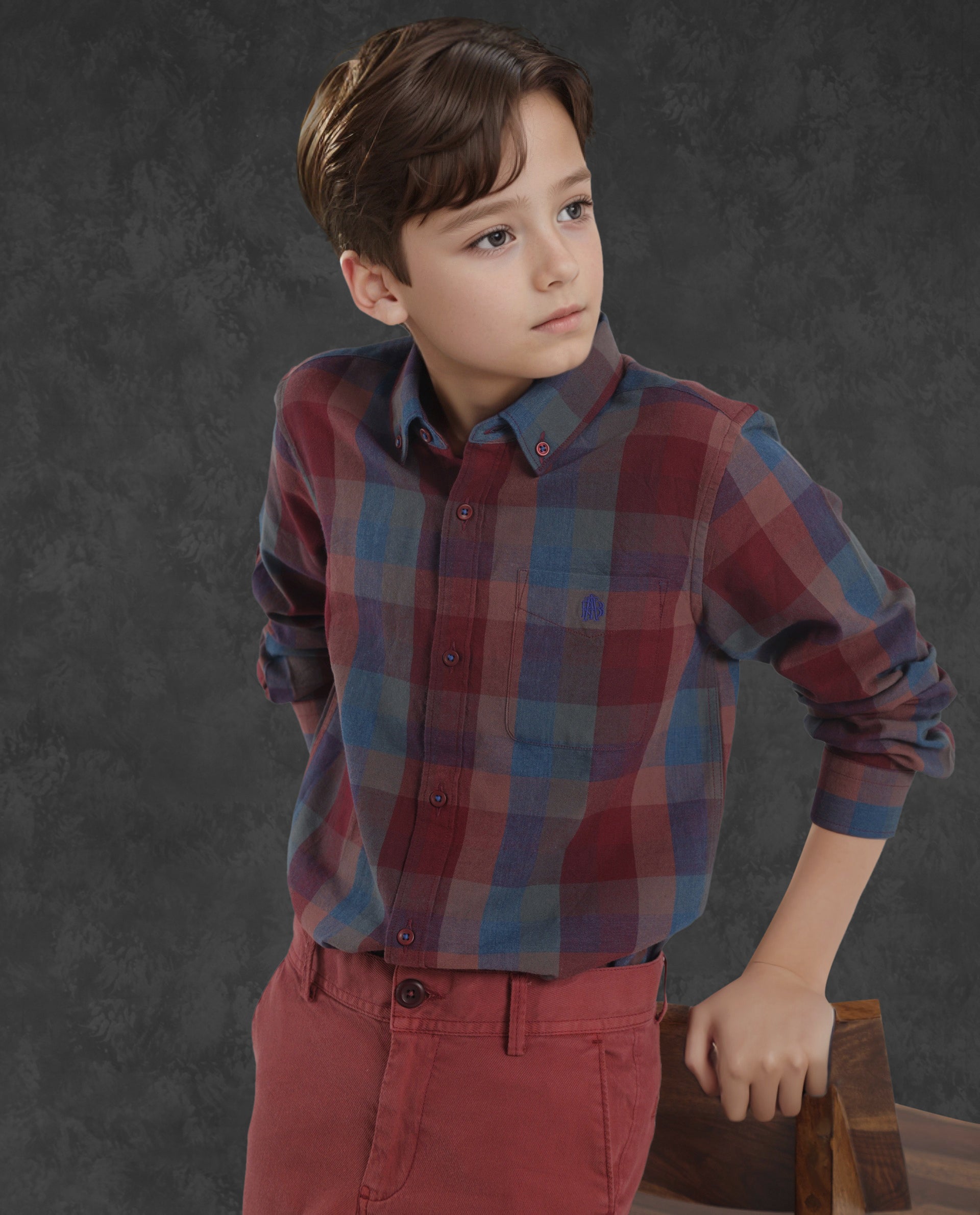 Rare Ones Kids Cal Red Cotton Full Sleeves Button Down Collar Regular Fit Checked Shirt