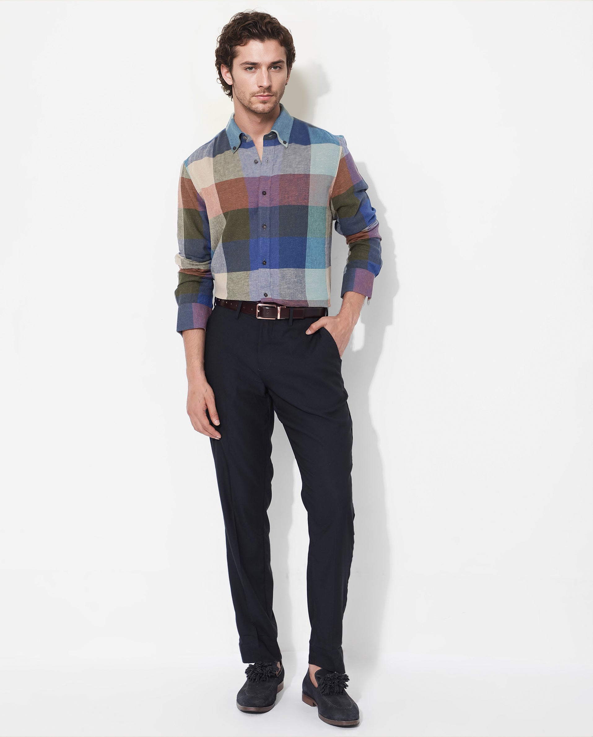 Rare Rabbit Mens Calum Multi Cotton Fabric Full Sleeve Regular Fit Checks Shirt