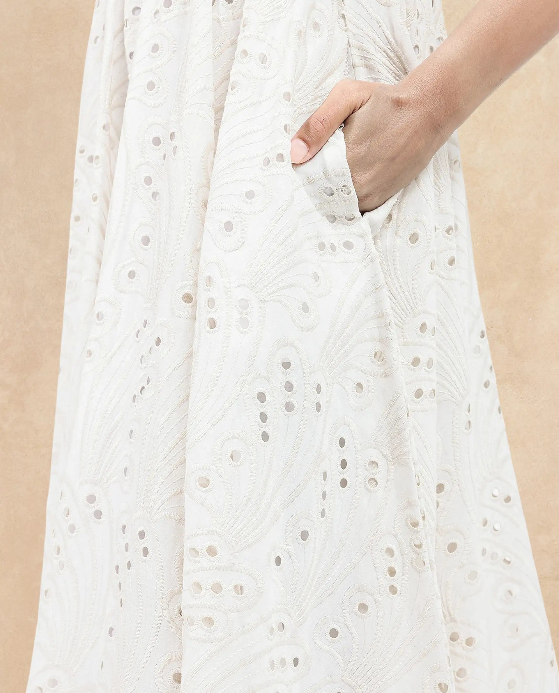 Rareism Women Calvert White Cotton Fabric Noodle Strap Off Shoulder Solid Longline Dress