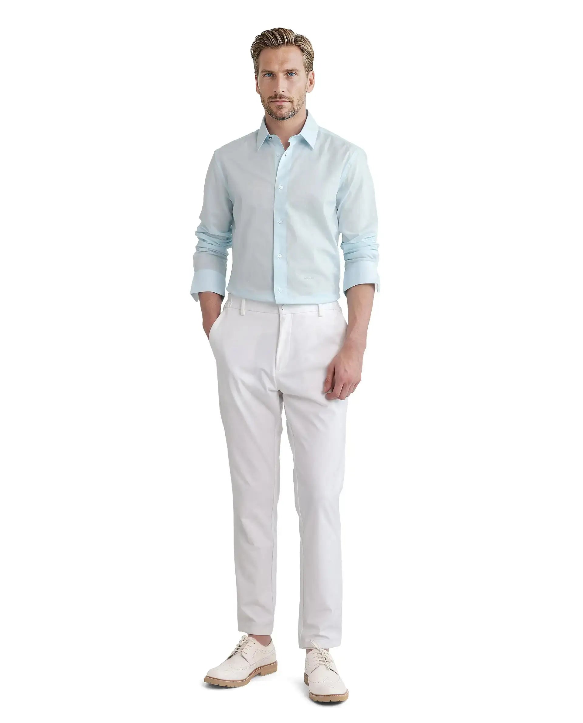 Rare Rabbit Men's Cambo-25 Light Blue Cotton Plain Regular Fit Full Sleeve Collared Shirt