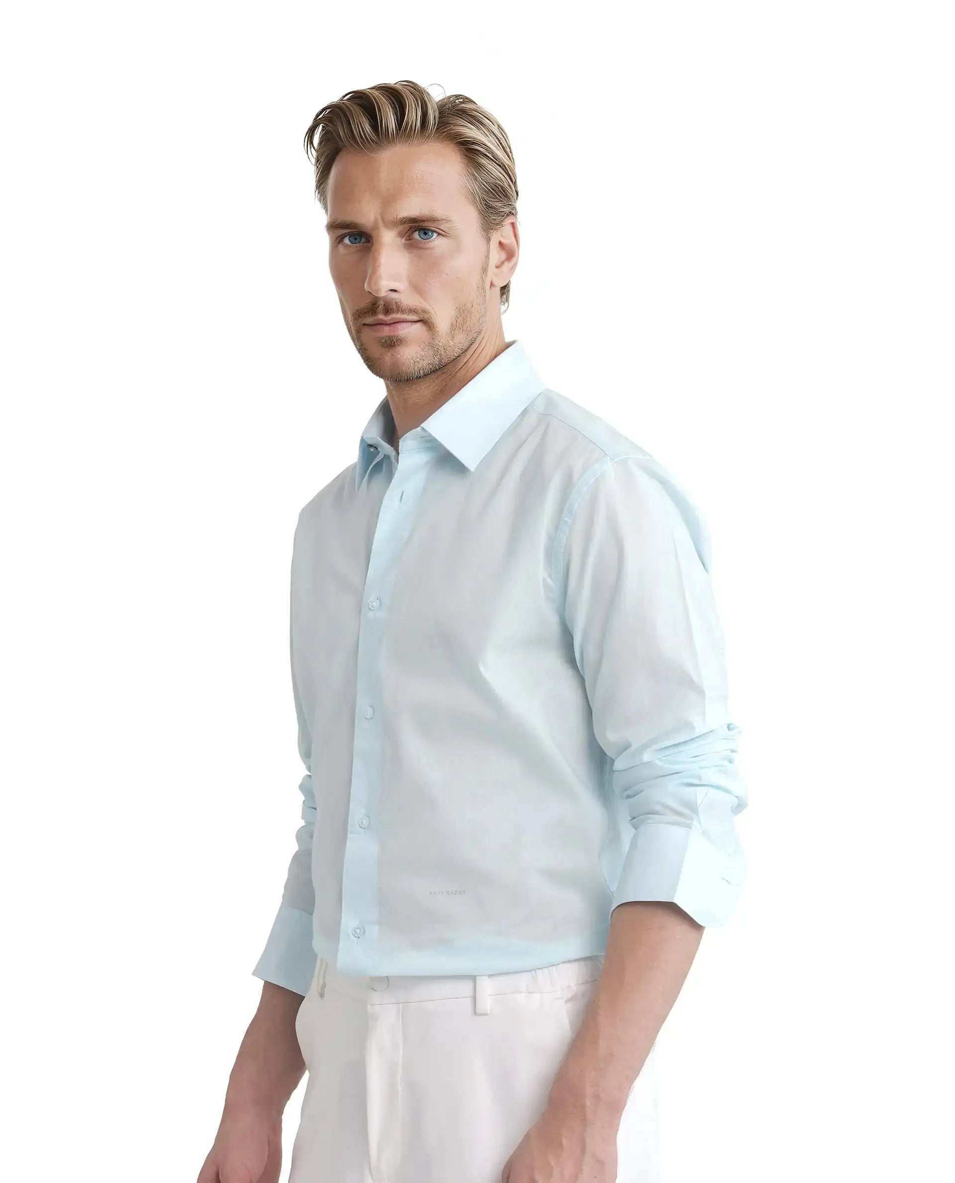 Rare Rabbit Men's Cambo-25 Light Blue Cotton Plain Regular Fit Full Sleeve Collared Shirt