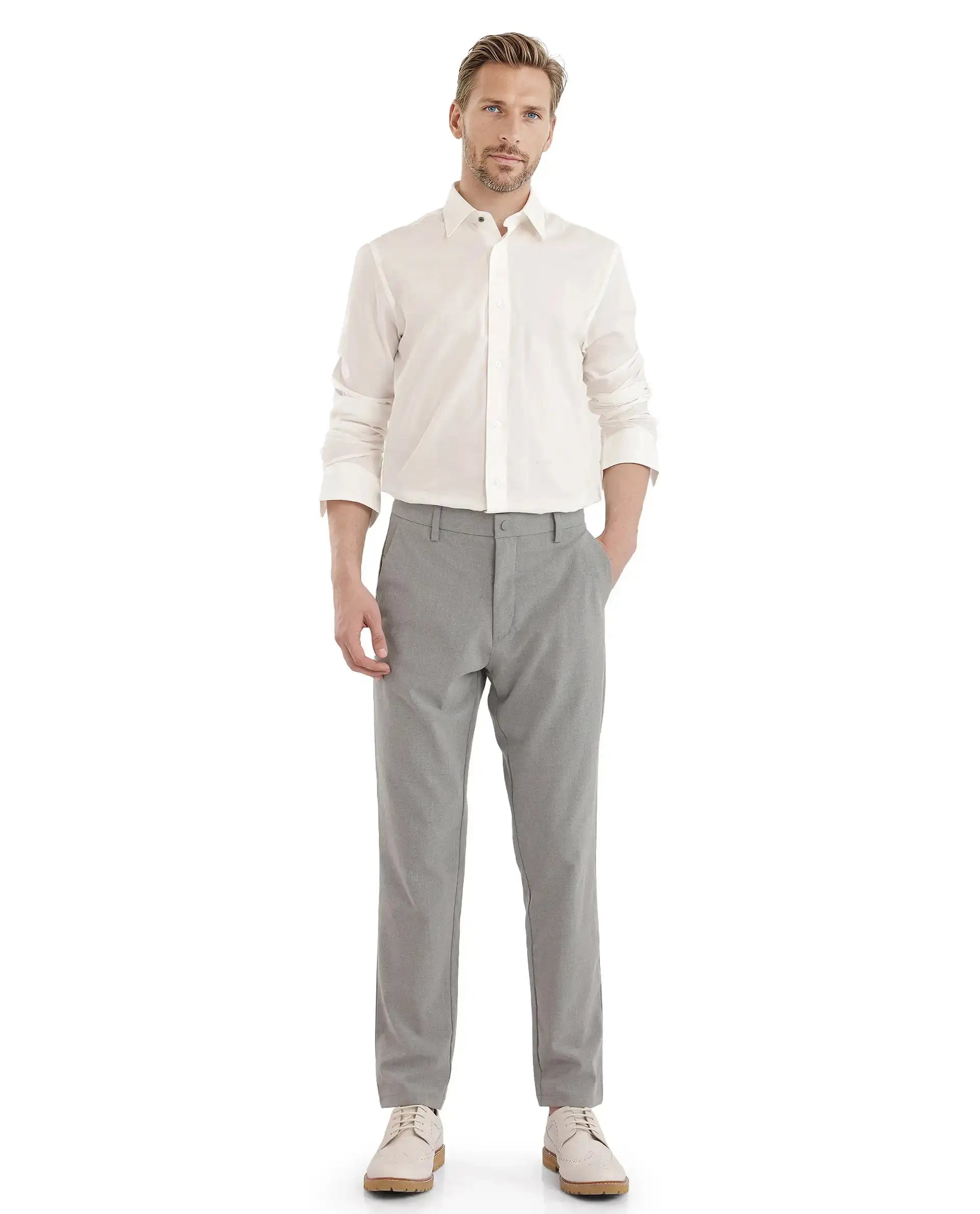Rare Rabbit Men's Cambo-25 White Cotton Plain Regular Fit Full Sleeve Collared Shirt