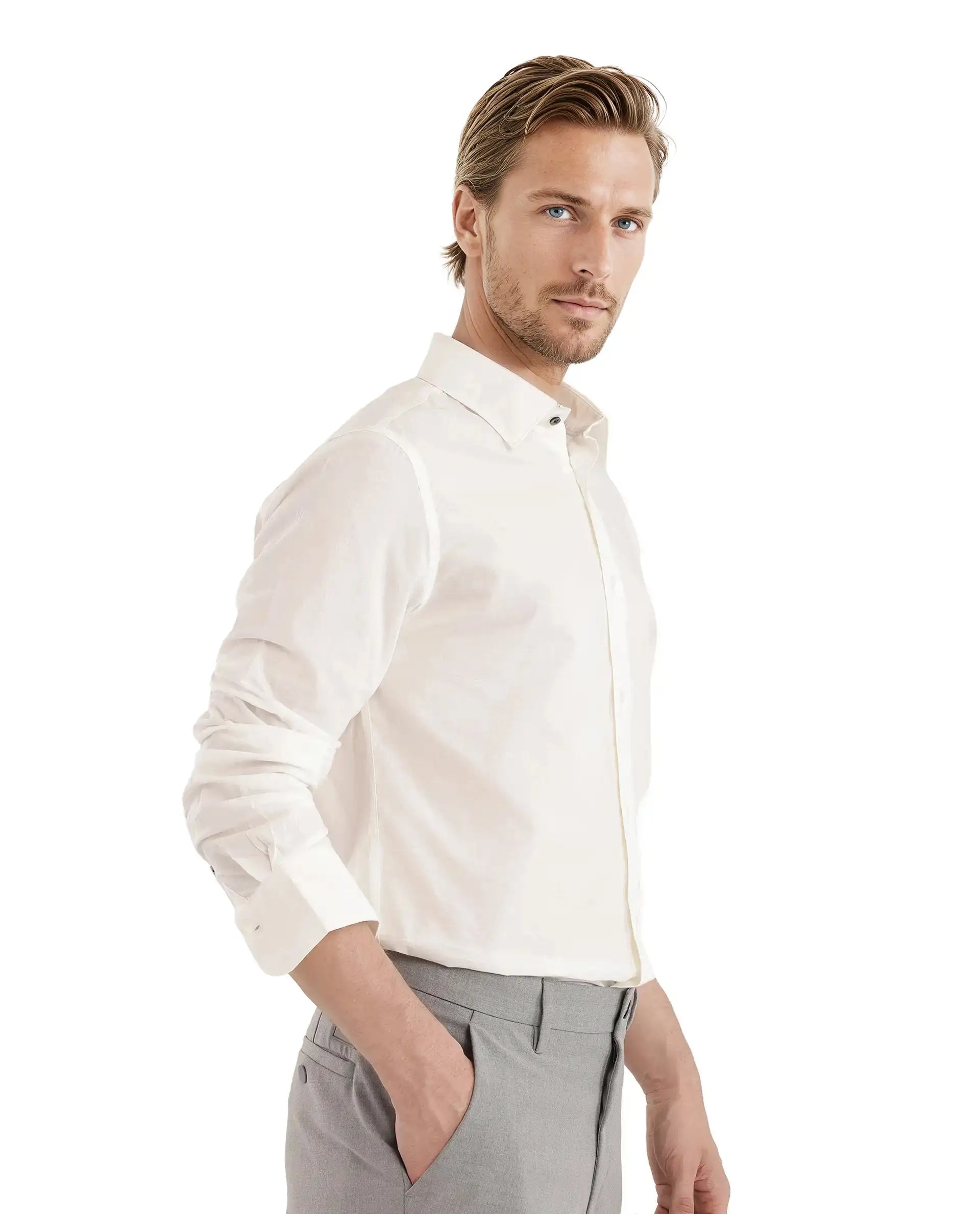 Rare Rabbit Men's Cambo-25 White Cotton Plain Regular Fit Full Sleeve Collared Shirt