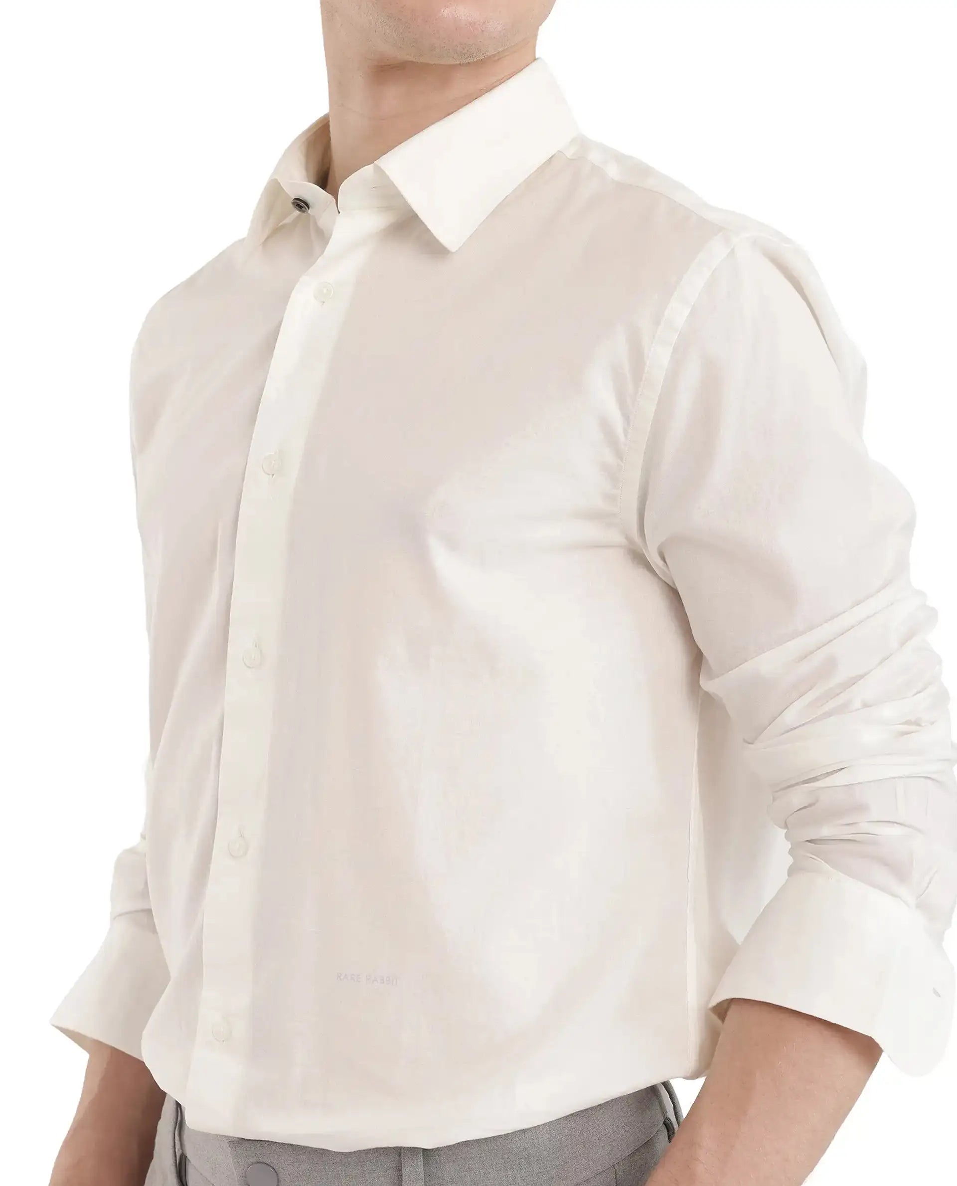 Rare Rabbit Men's Cambo-25 White Cotton Plain Regular Fit Full Sleeve Collared Shirt
