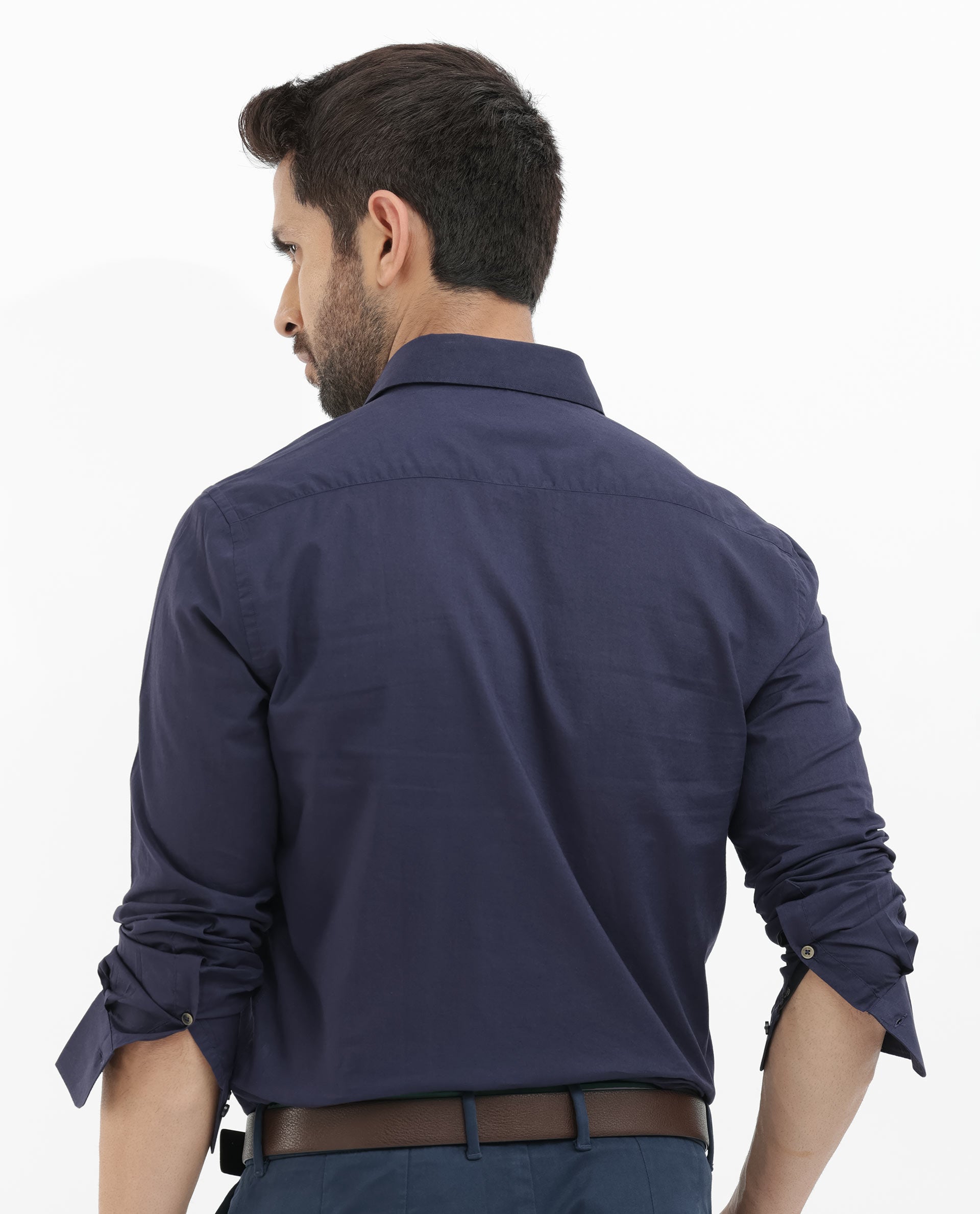 Rare Rabbit Mens Cambo Dark Purple Cambric Fabric Full Sleeve Solid Shirt