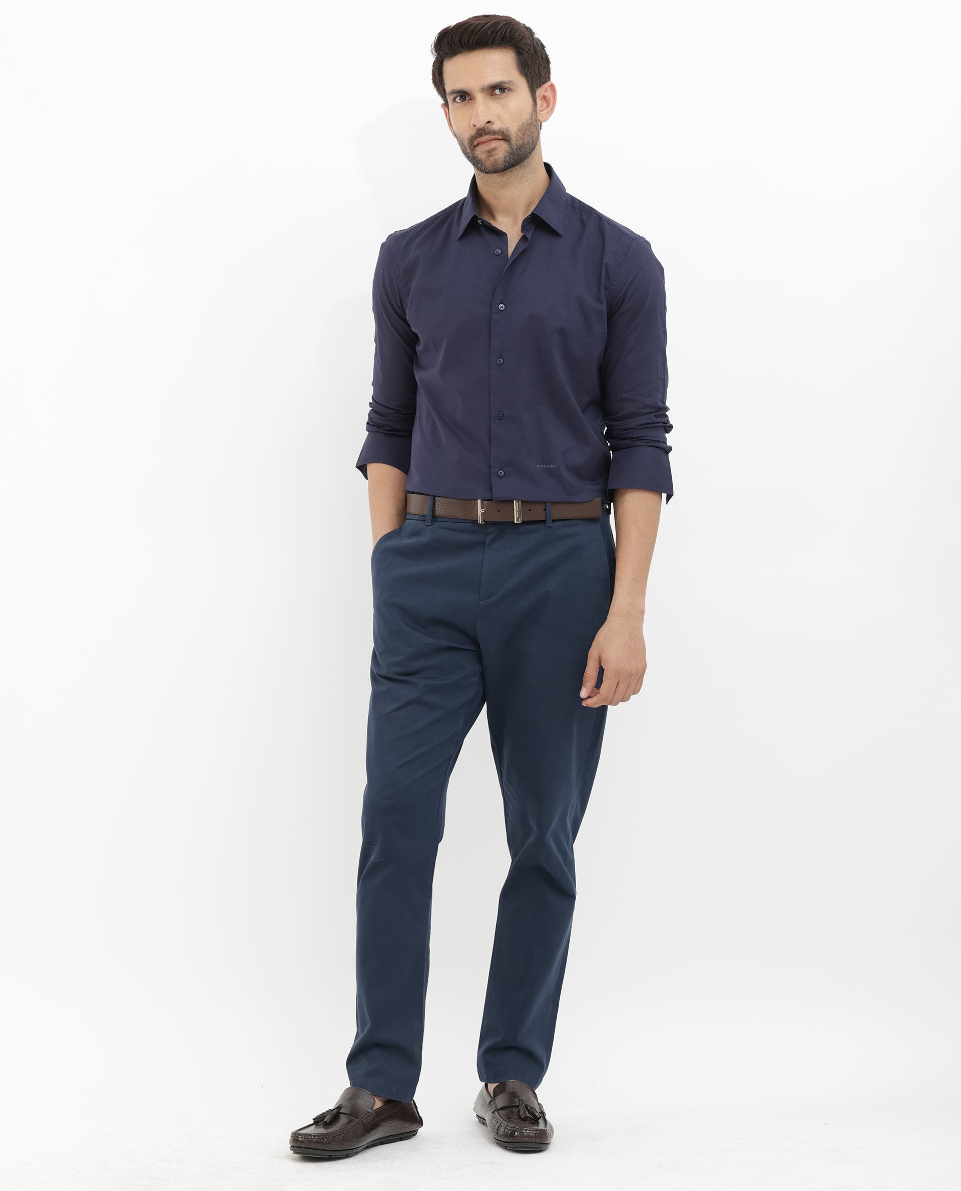 Rare Rabbit Mens Cambo Dark Purple Cambric Fabric Full Sleeve Solid Shirt