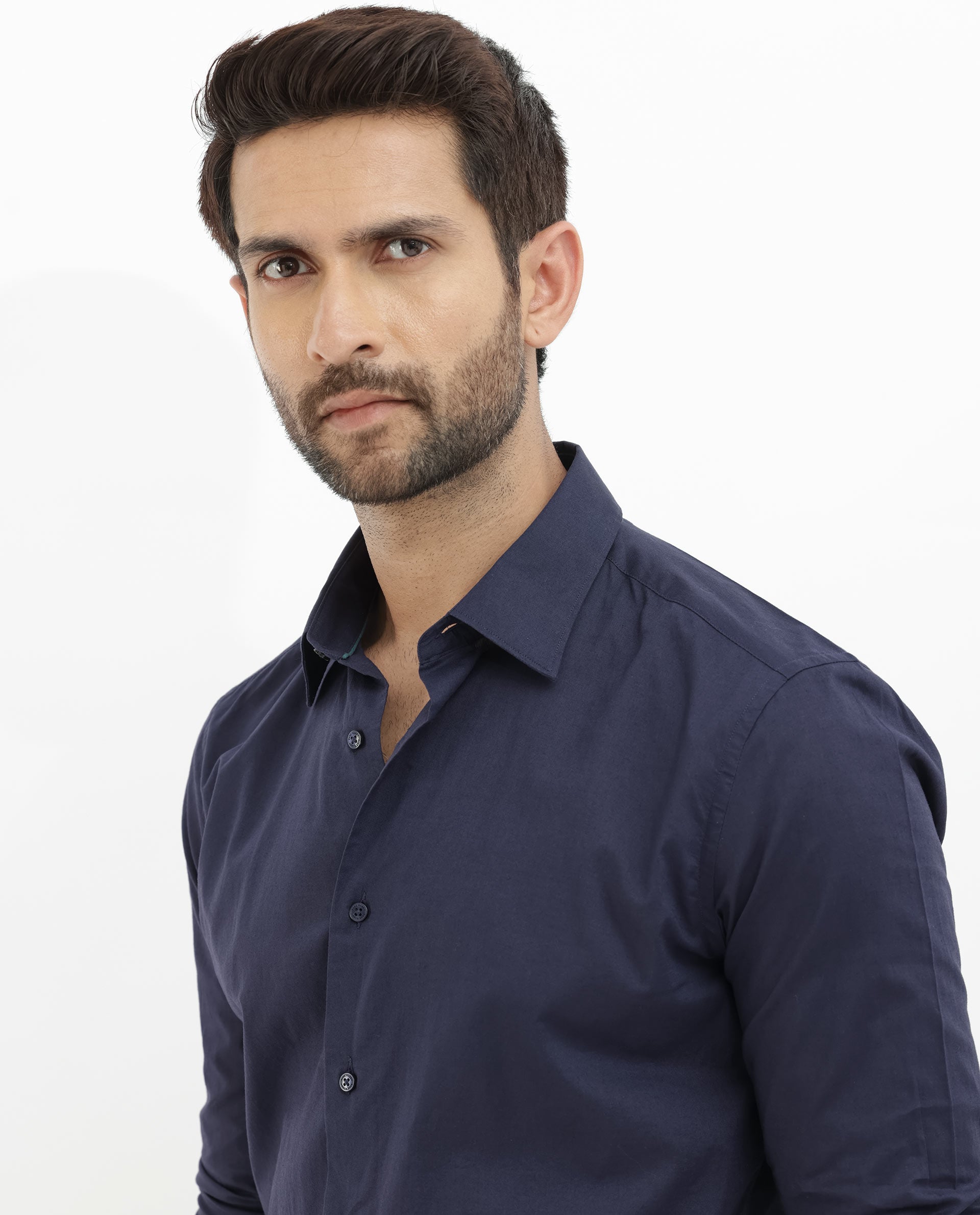 Rare Rabbit Mens Cambo Dark Purple Cambric Fabric Full Sleeve Solid Shirt