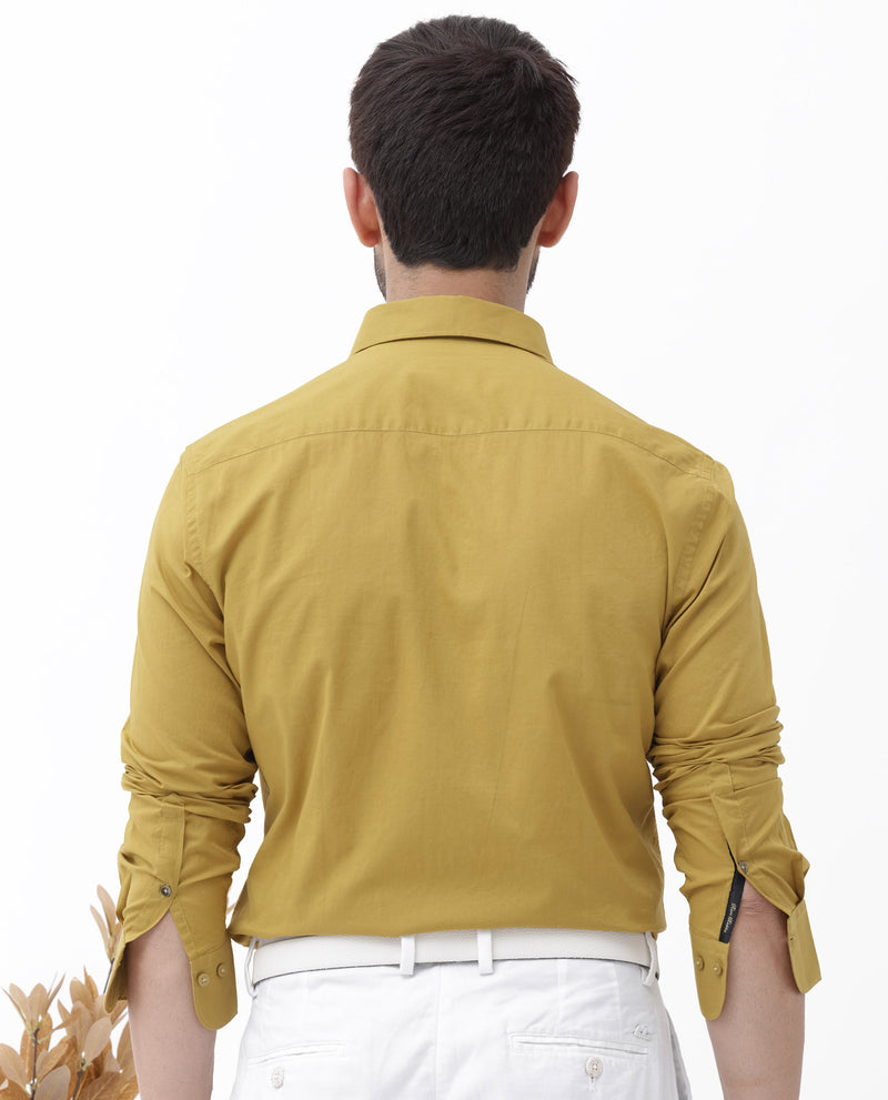 Rare Rabbit Mens Cambo Mustard Cambric Fabric Full Sleeve Solid Shirt