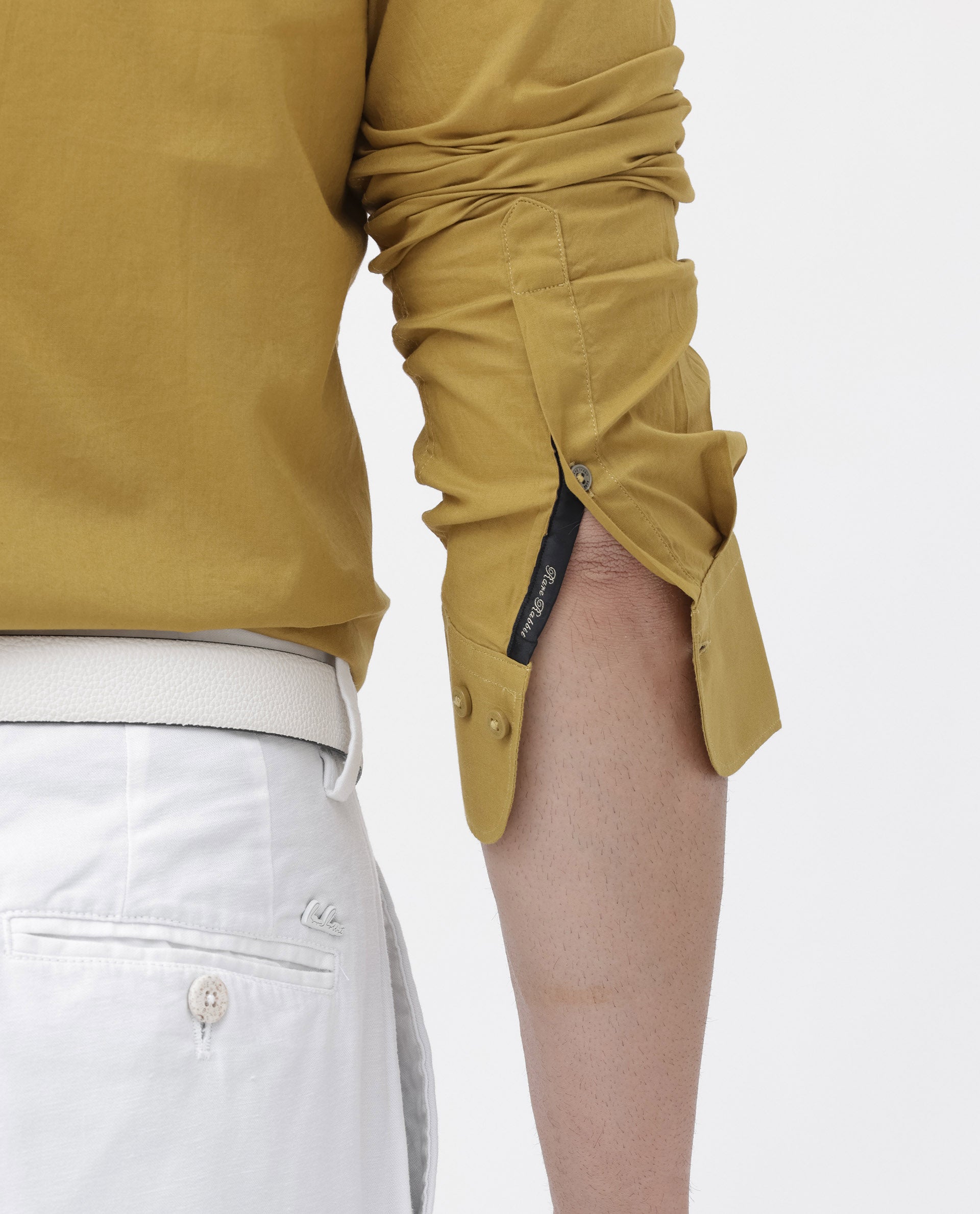 Rare Rabbit Mens Cambo Mustard Cambric Fabric Full Sleeve Solid Shirt