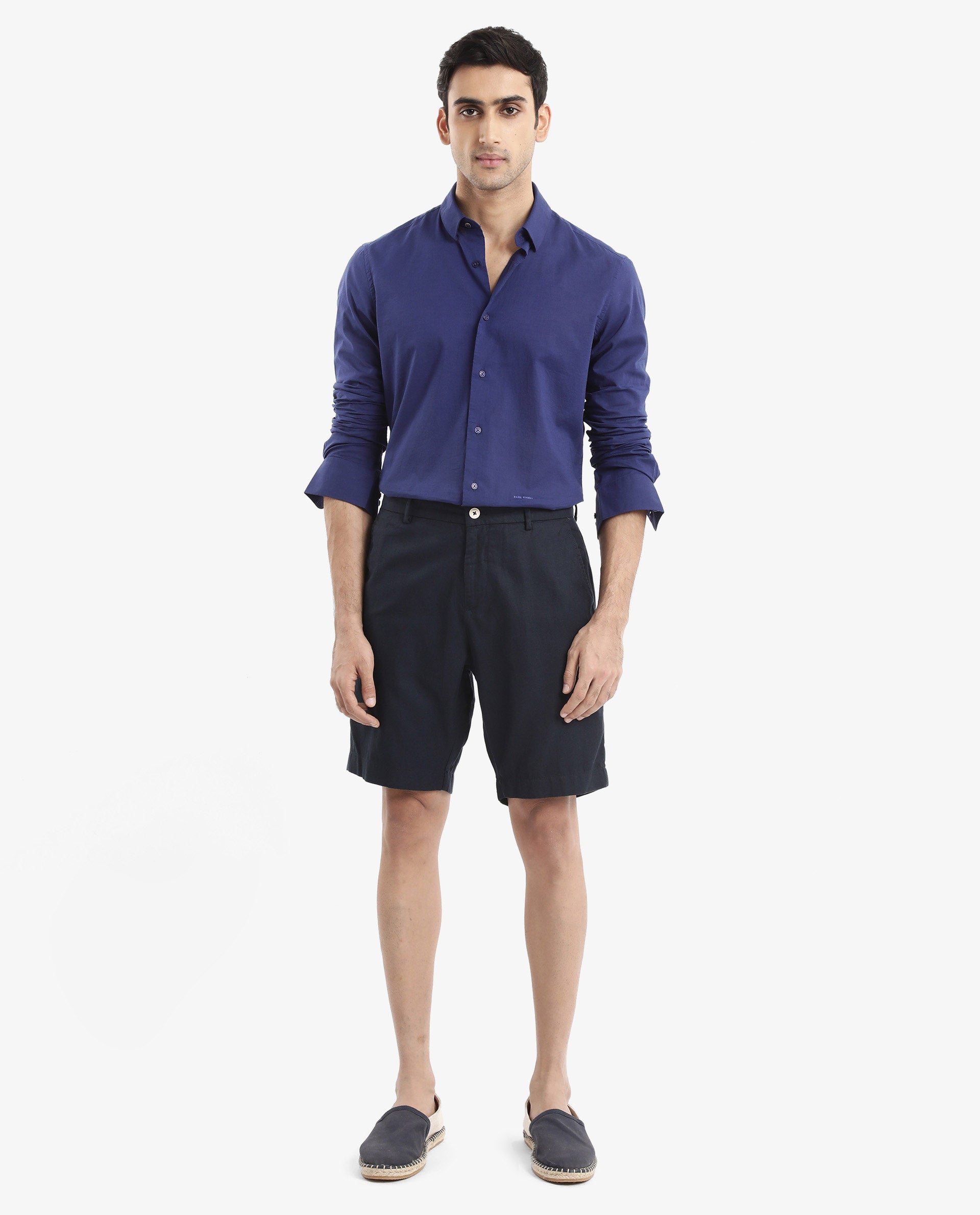 Rare Rabbit Men's Cambroc Dark Blue Cotton Fabric Full Sleeves Regular Fit Solid Shirt