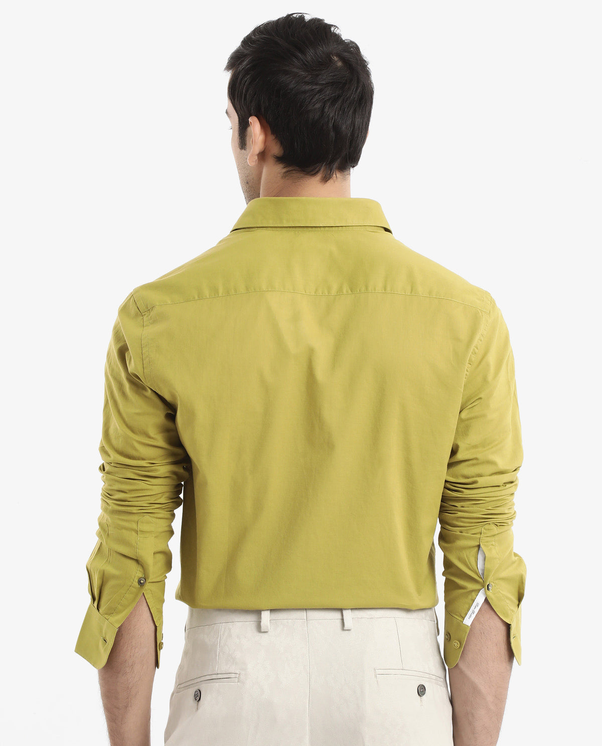 Rare Rabbit Men's Cambroc Light Olive Cotton Fabric Full Sleeves Regular Fit Solid Shirt