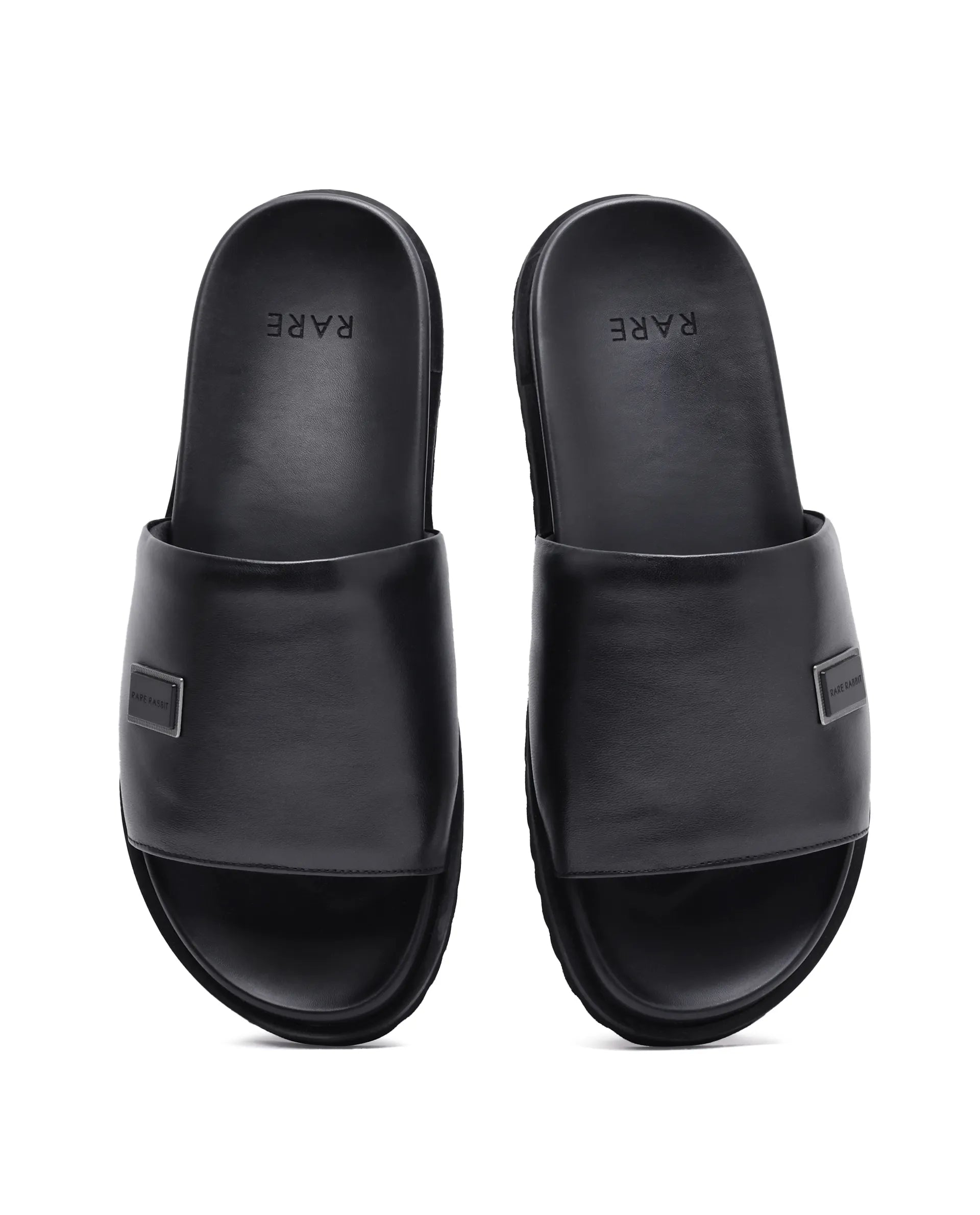 Rare Rabbit Men Camden Black Leather Slip-On Closure Sandal