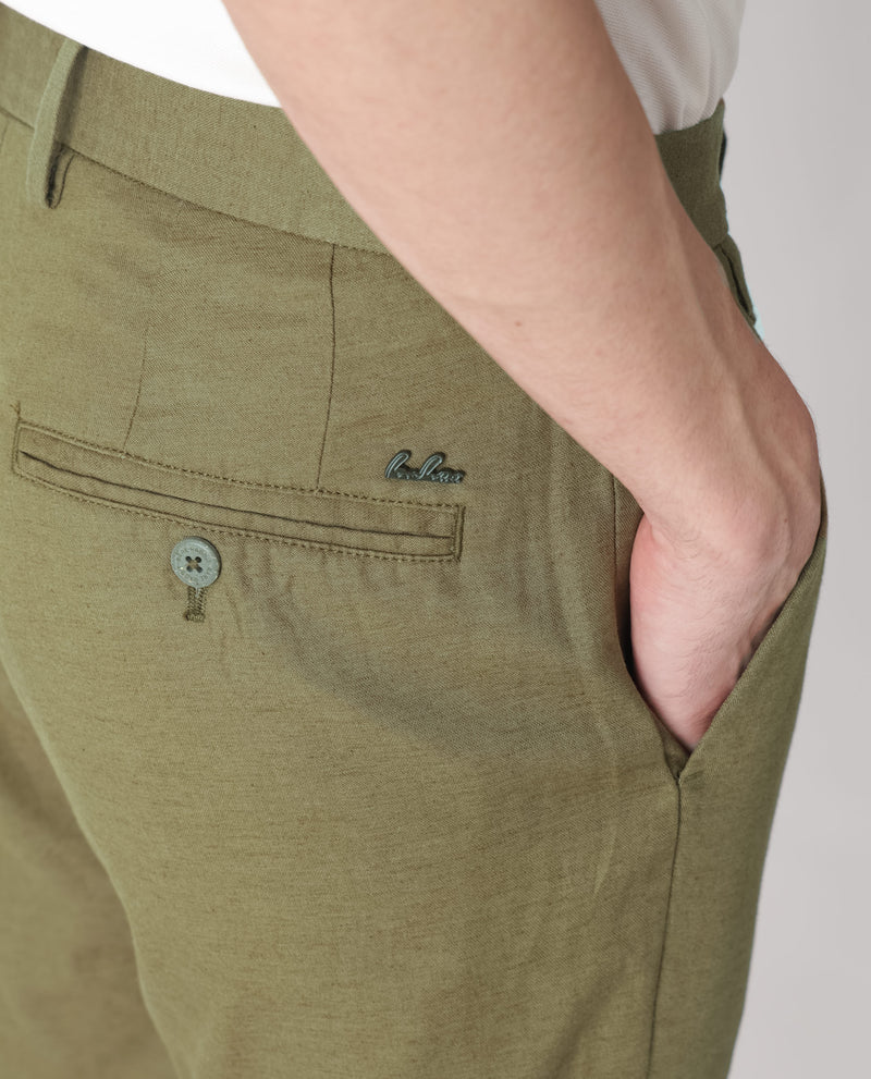 Rare Rabbit Men's Cameos Olive Solid Mid-Rise Regular Fit Trouser