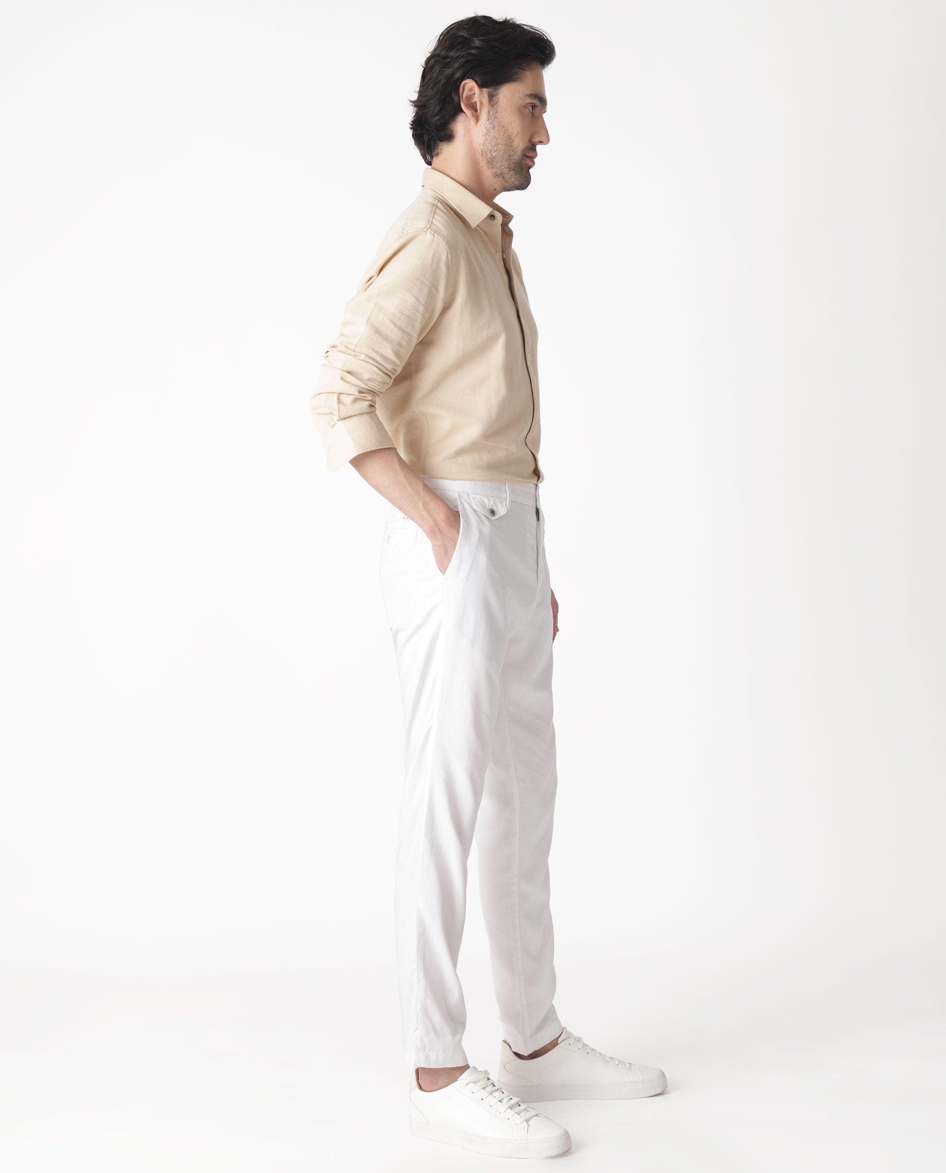 Regular Fit Linen Pants - Cream - Men