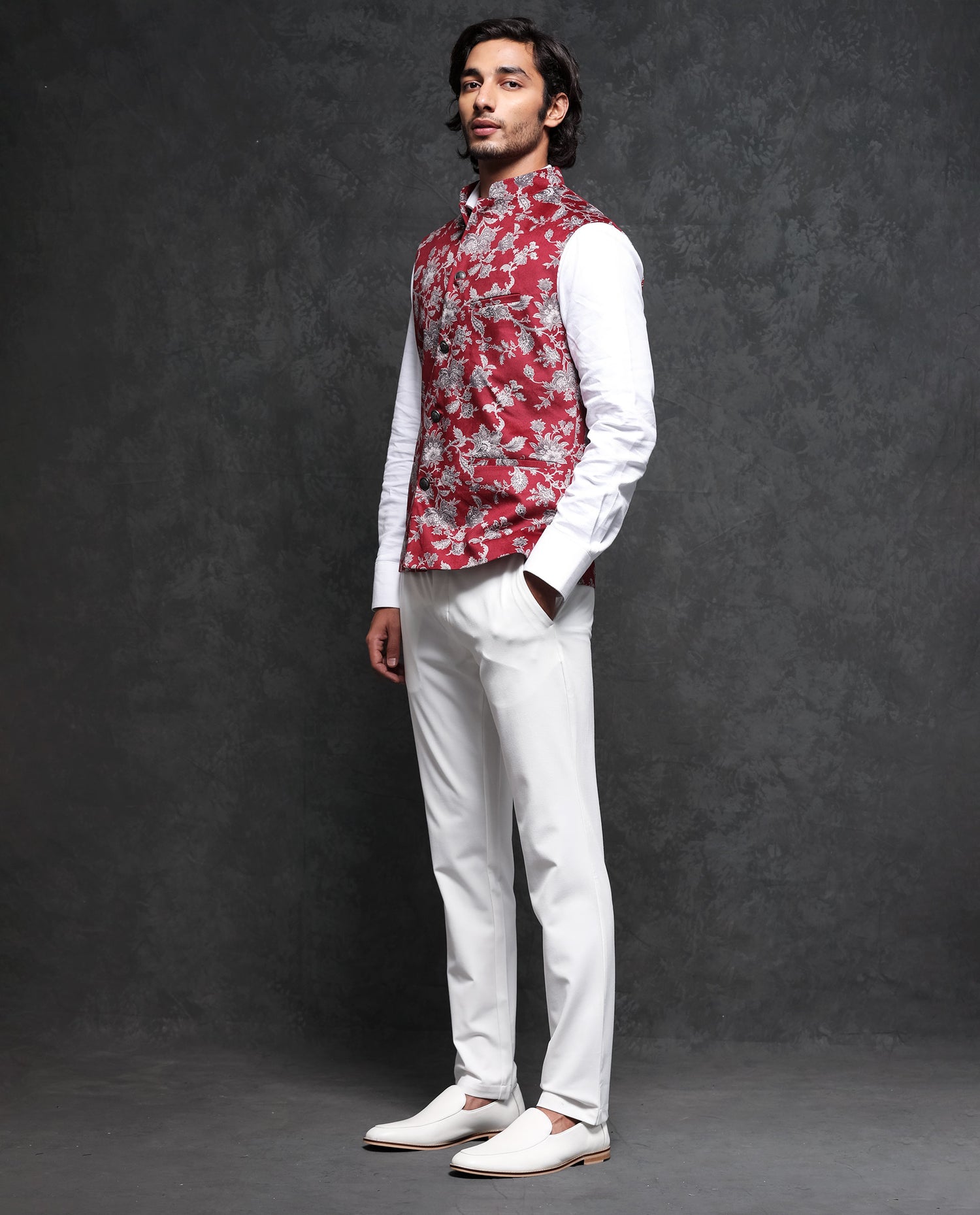 Rare Rabbit Bandi RARE RABBIT MENS CAMERO DARK RED BANDI POLYESTER FABRIC MANDARIN COLLA