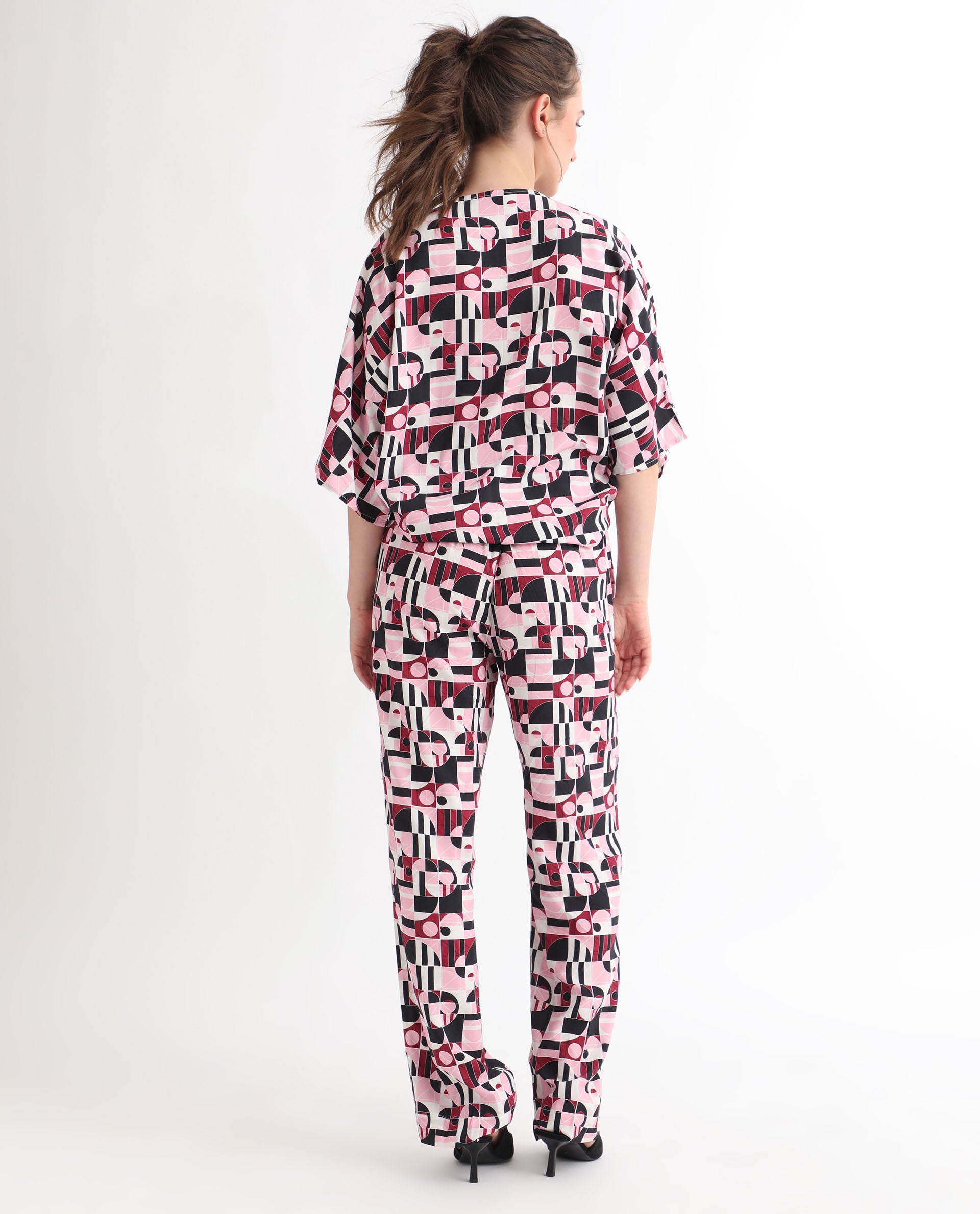 Rareism Women Cameron Multi Viscose Fabric Relaxed Fit Mid Rise Abstract Print Ankle Length Trousers