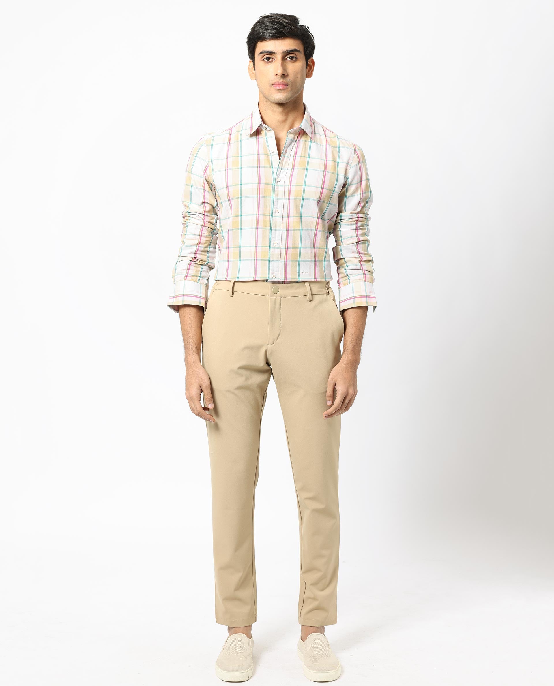 Rare Rabbit Men's Campo Pink Cotton Fabric Full Sleeves Checks Shirt