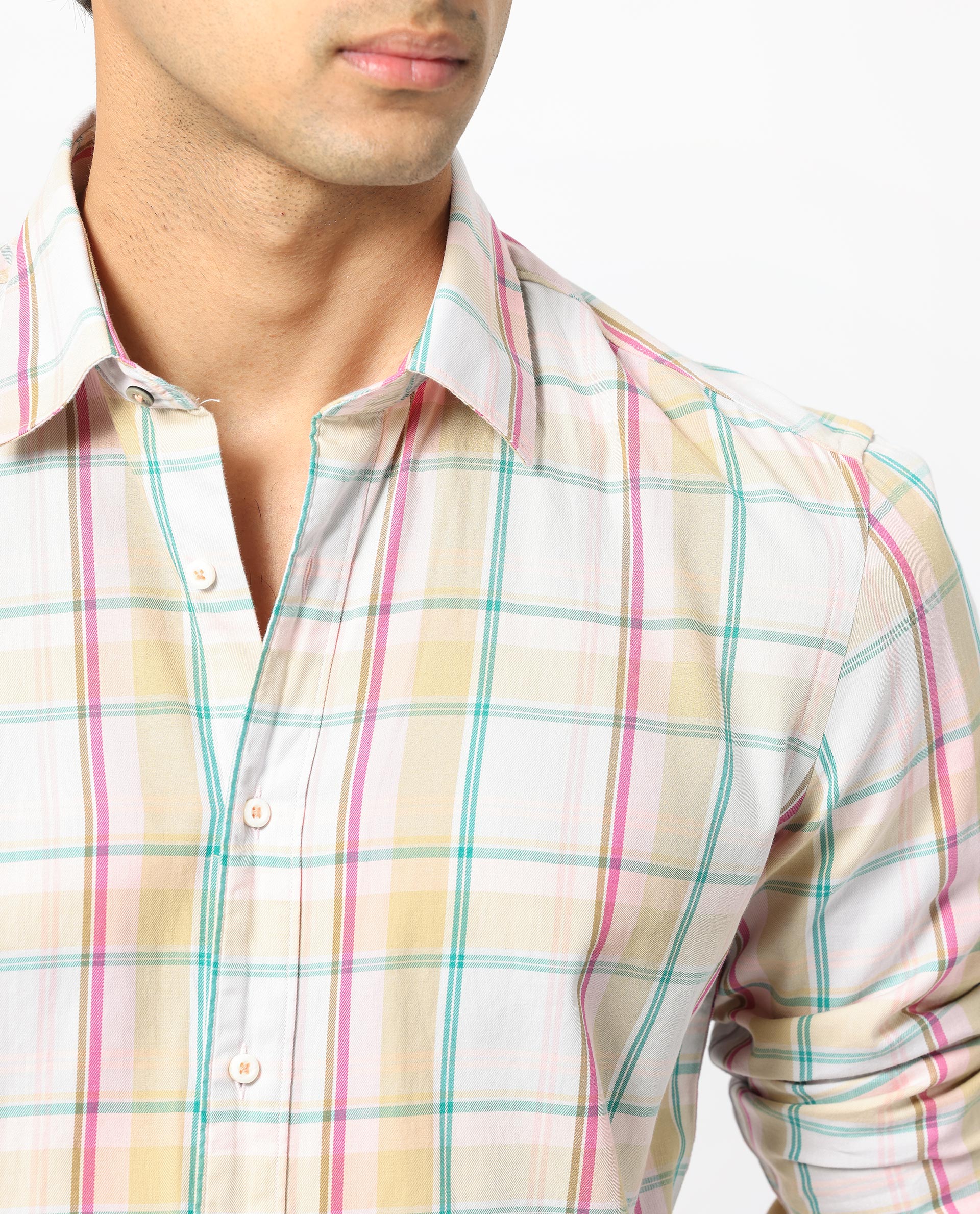 Rare Rabbit Men's Campo Pink Cotton Fabric Full Sleeves Checks Shirt