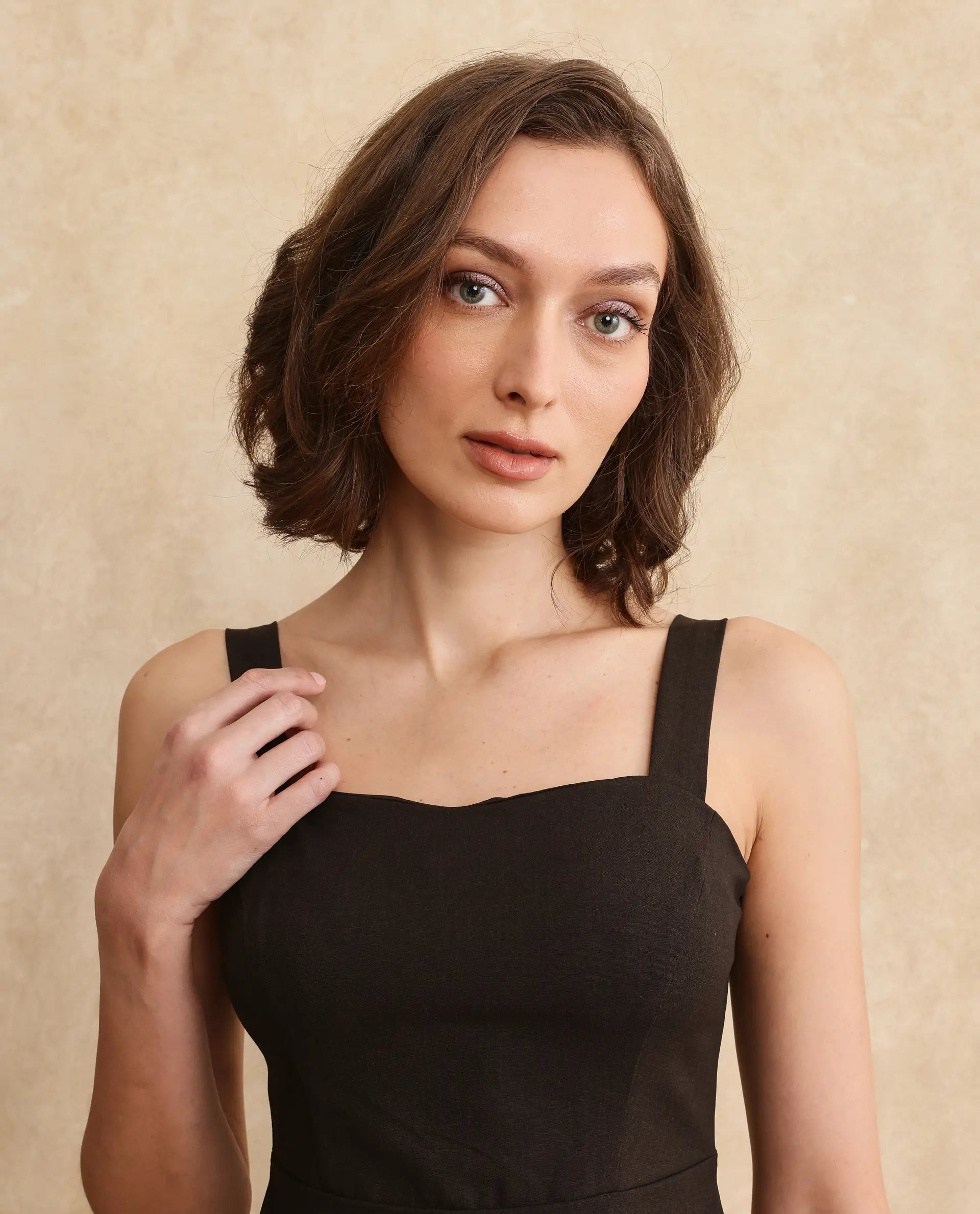 Rareism Women's Canakkale Brown Polyester Blend Fabric Sweetheart Neck   Plain Straight Fit Mini Dress