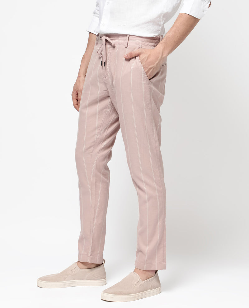 Rare Rabbit Mens Canal Pink Cotton Stripe Drawstring Trouser