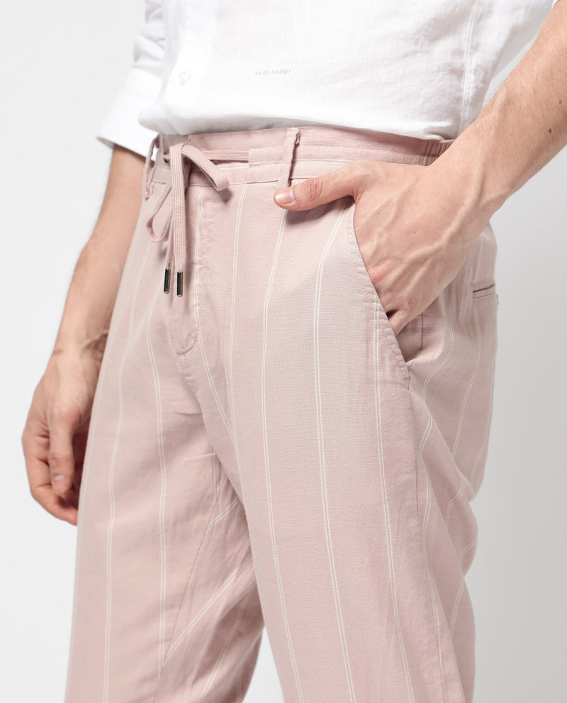 Rare Rabbit Mens Canal Pink Cotton Stripe Drawstring Trouser