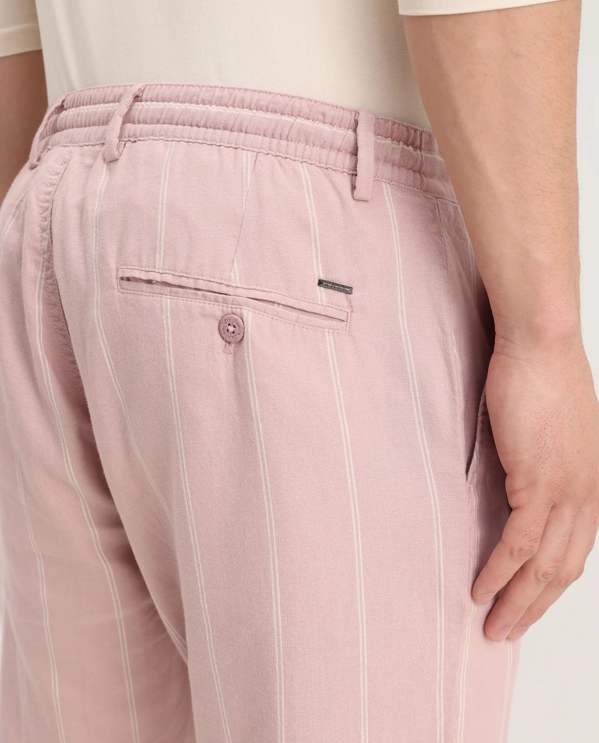 Rare Rabbit Men's Canal Grey Cotton Striped Print Regular Fit Trouser