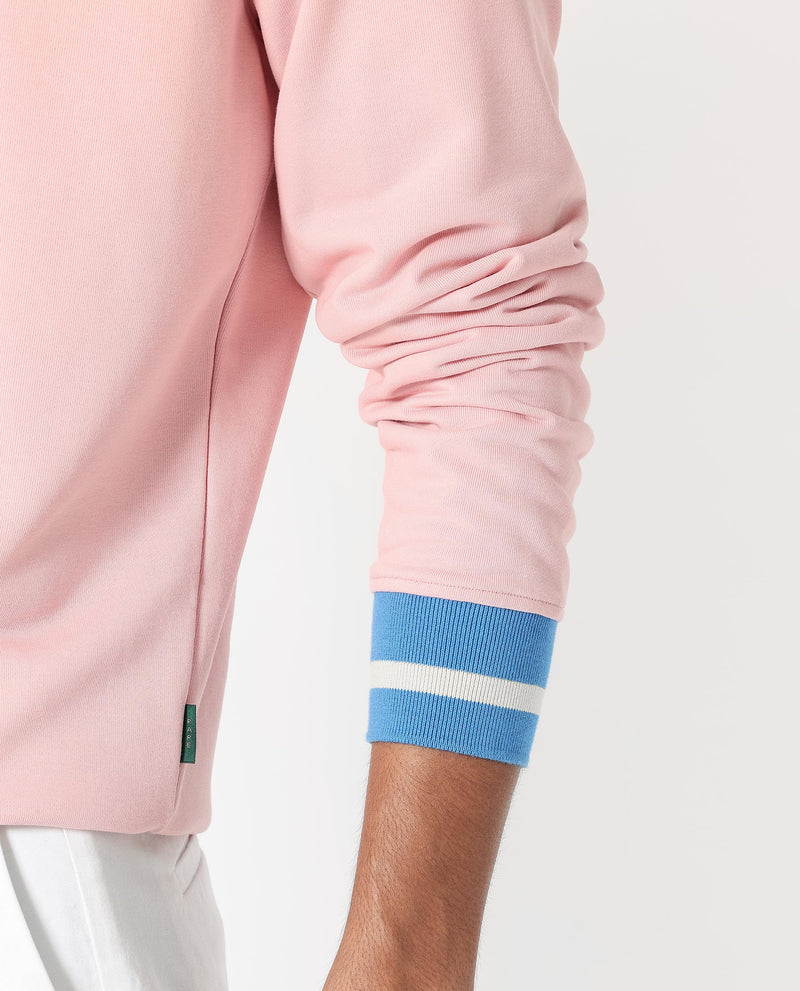 Rare Rabbit Men's Cancet Light Pink Cotton Polyester Fabric Full Sleeves Contrast Stripe Detail Sweatshirt