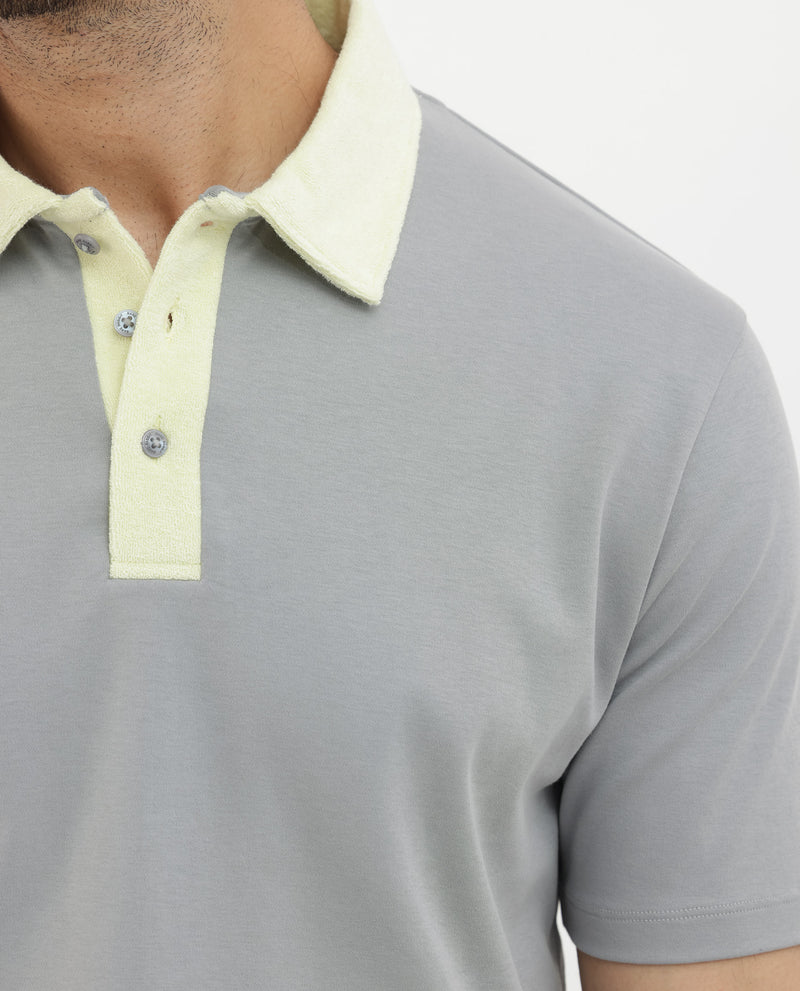 Rare Rabbit Mens Canot Grey Cotton Short Sleeve Solid Polo T-Shirt