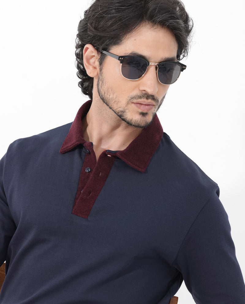 CONTRAST VELOUR COLLAR KNITTED POLO
