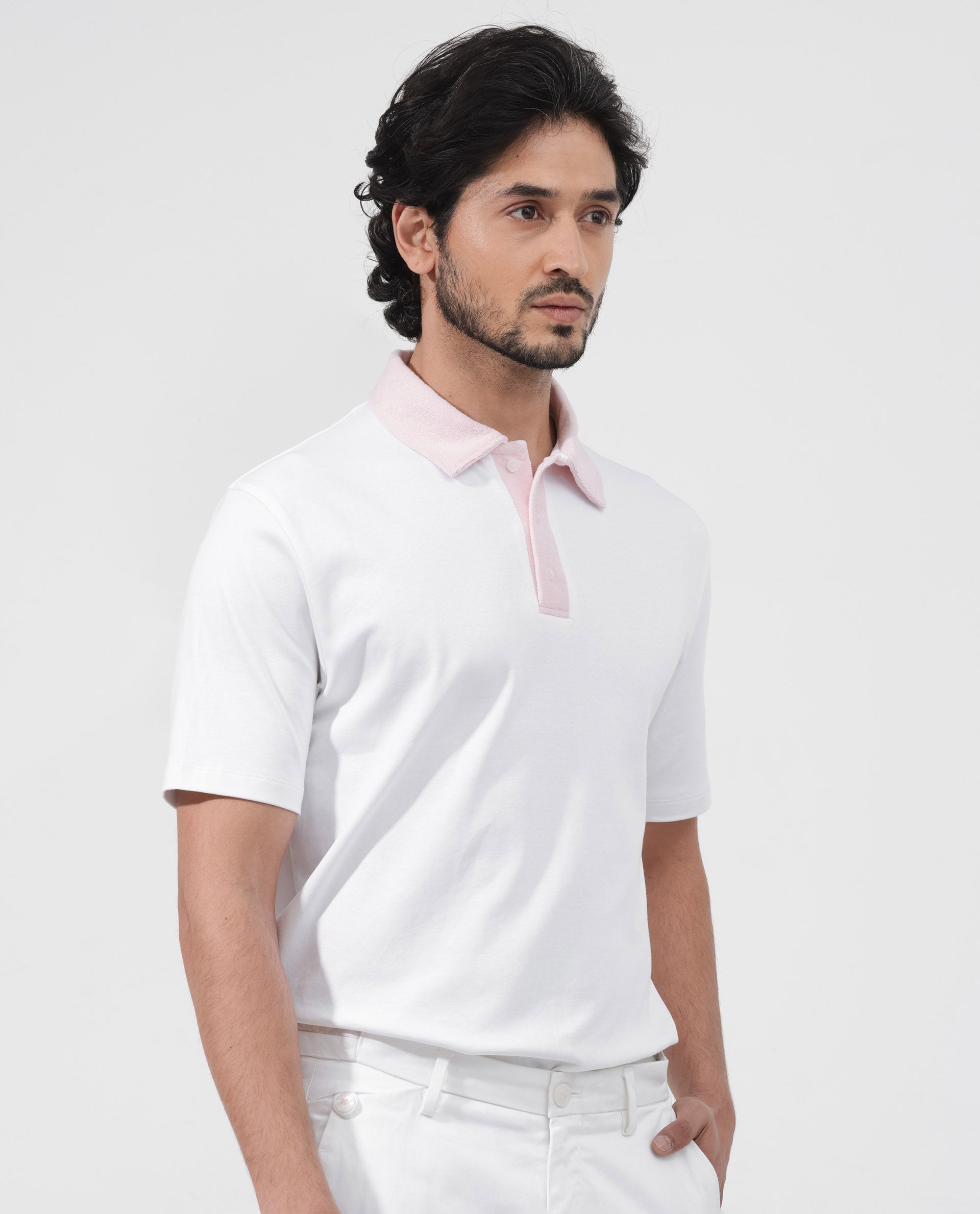 Rare Rabbit Mens Canot White Cotton Fabric Short Sleeves Solid Polo T-Shirt